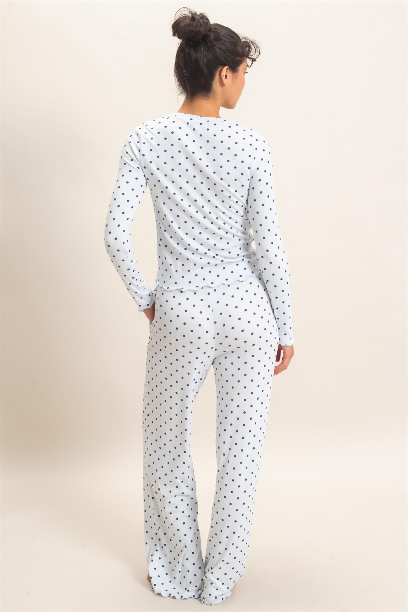Wholesale Polka Dot Long Sleeve Top & Pants Set Clothing DZ26E914-SET LIGHT BLUE DOUBLE ZERO