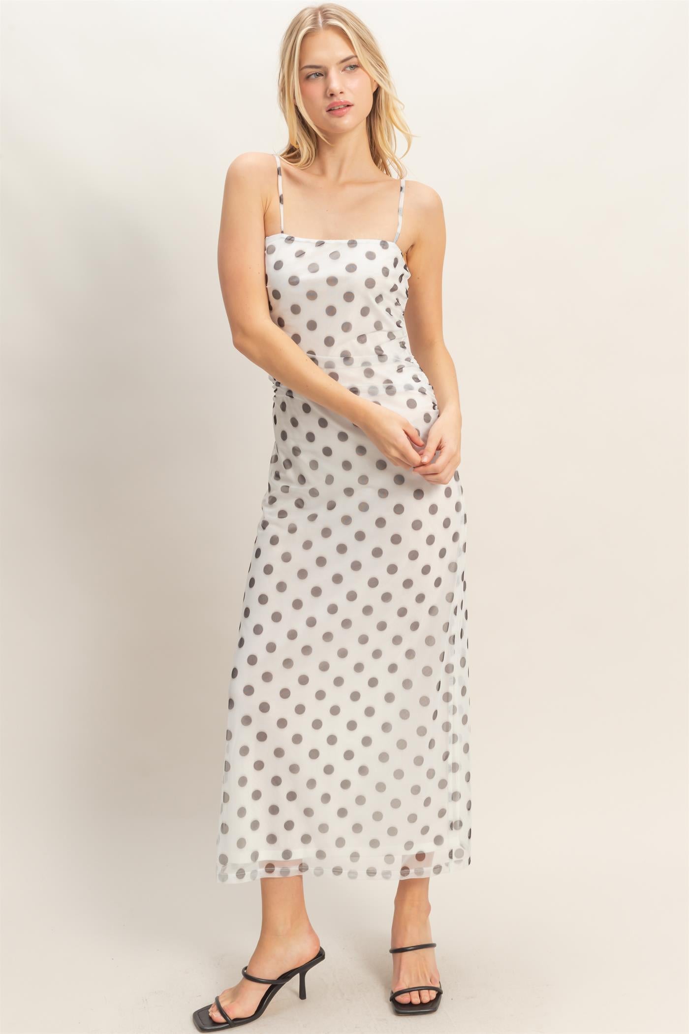 Wholesale Strap Polka Dot Midi Dress Dresses HF26A985 WHITE HYFVE