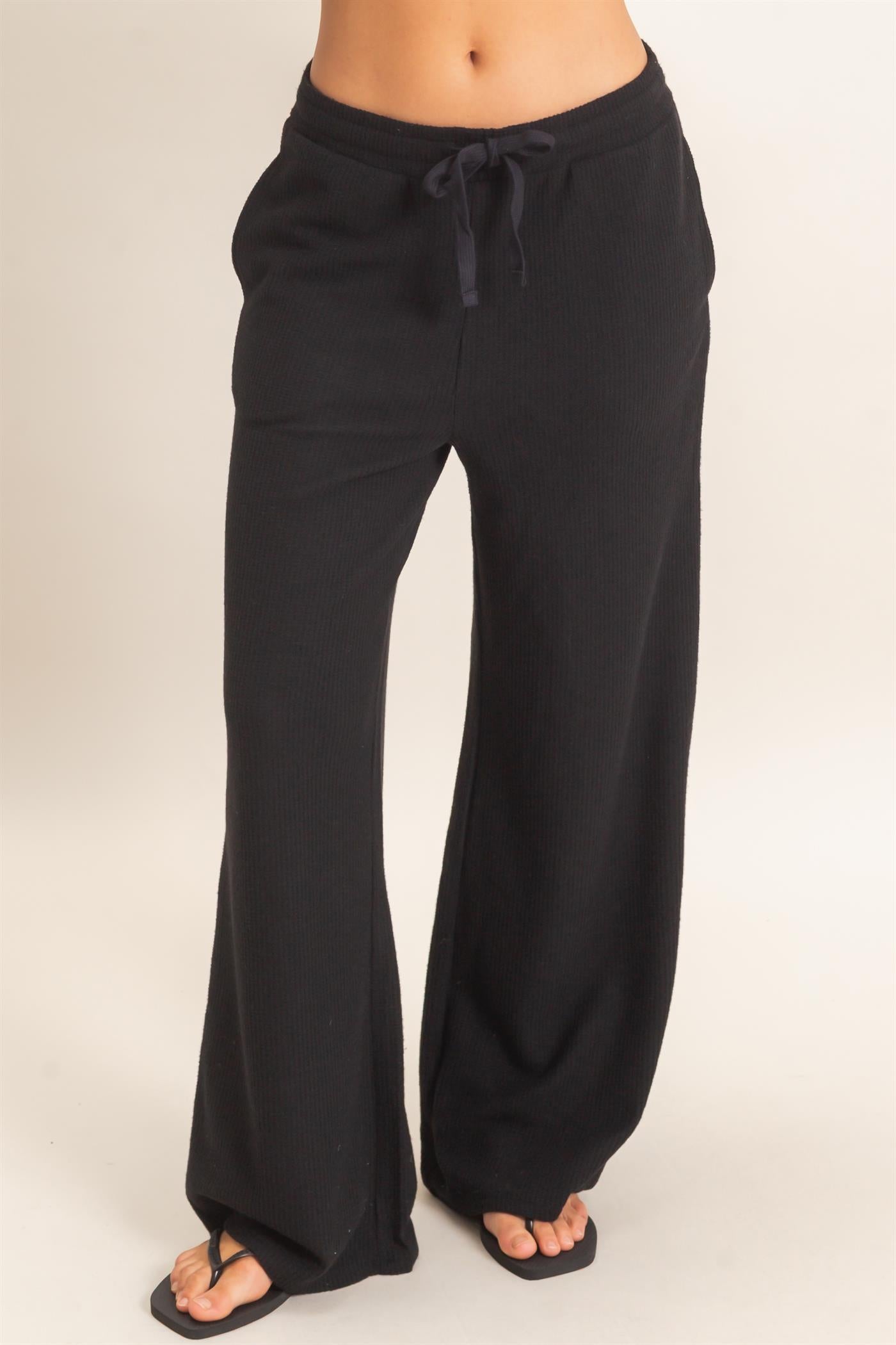 Wholesale Brushed Waffle Drawstring Pants Pants DZ26F313 BLACK DOUBLE ZERO