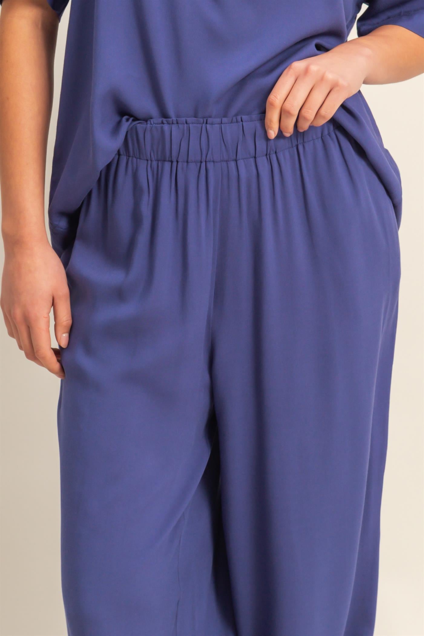 Wholesale High Waist Woven Wide Leg Pants Pants DZ25C192 DUSTY INDIGO DOUBLE ZERO