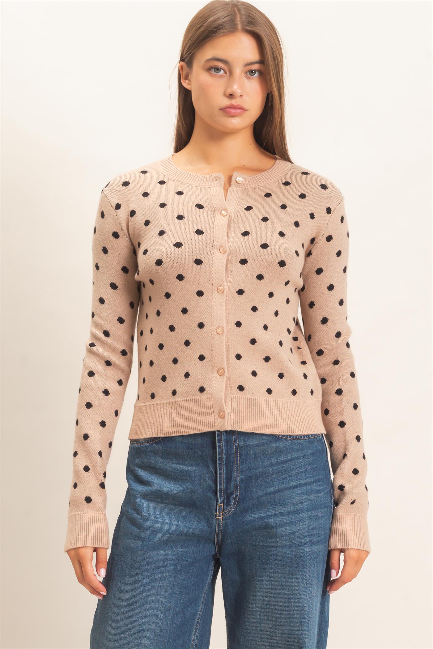 Wholesale Polka Dot Cardigan Sweaters DZ26E453 TAUPE DOUBLE ZERO