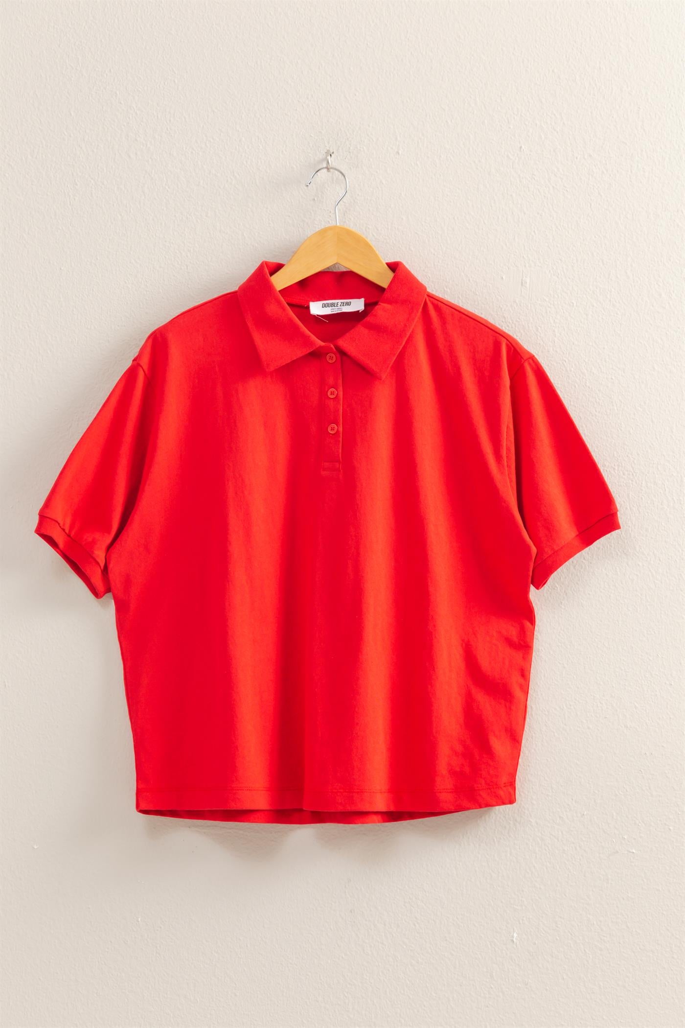Wholesale Collared Neck Short Sleeve Relaxed Top Polos DZ25C257 RED DOUBLE ZERO