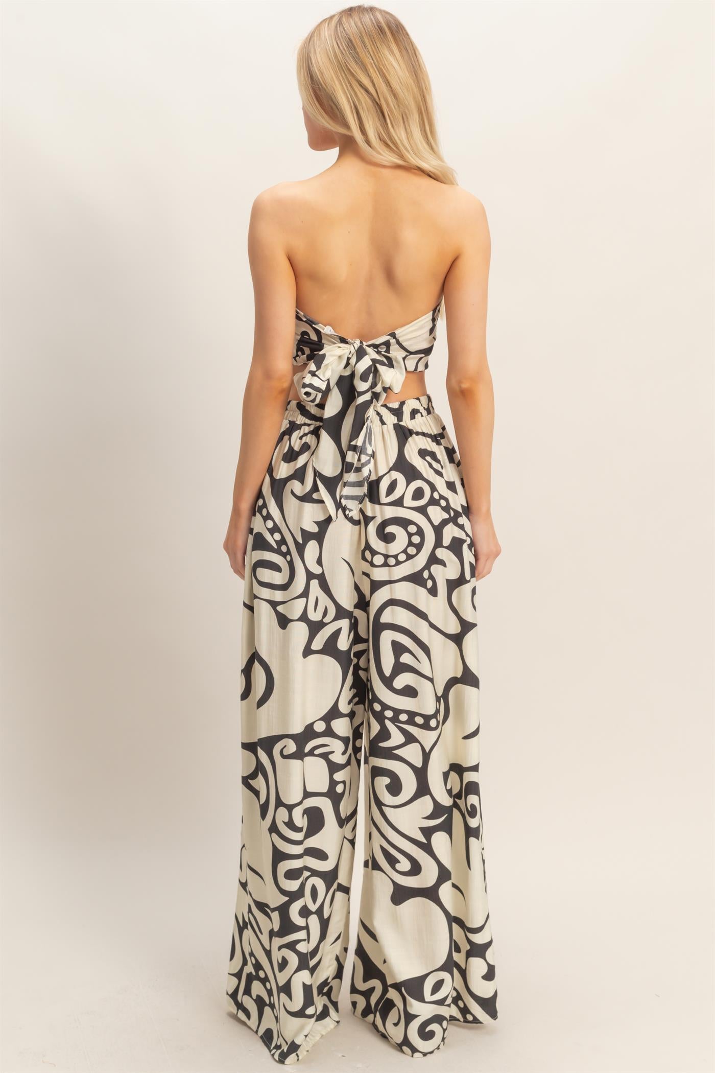 Wholesale Strapless Top & Wide Leg Pants Set Clothing HF26A344-SET-D BLACK HYFVE