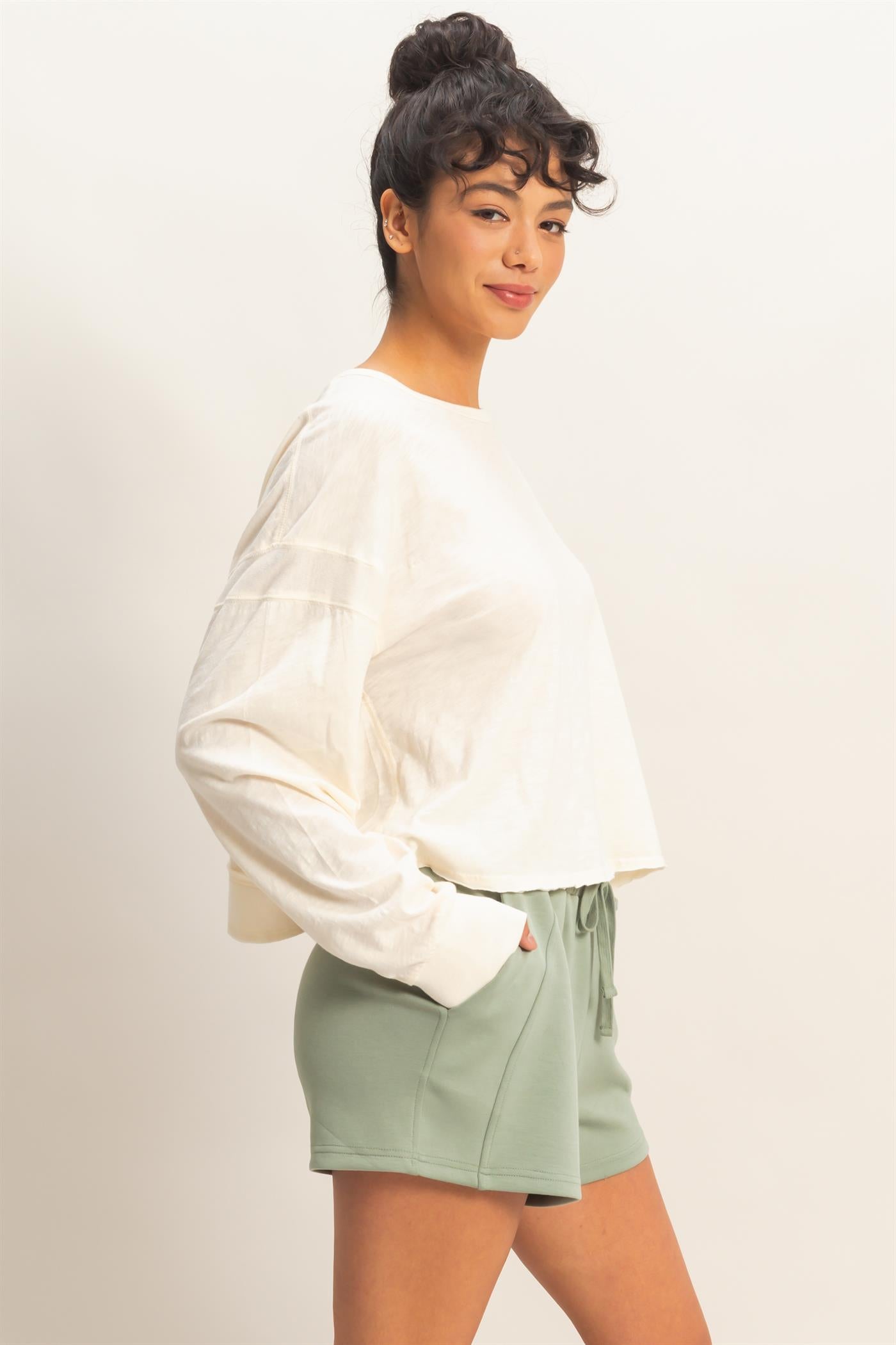 Wholesale Cross Detail Open Back Long-Sleeve Top Clothing Tops DZ26C731 WHIP CREAM DOUBLE ZERO