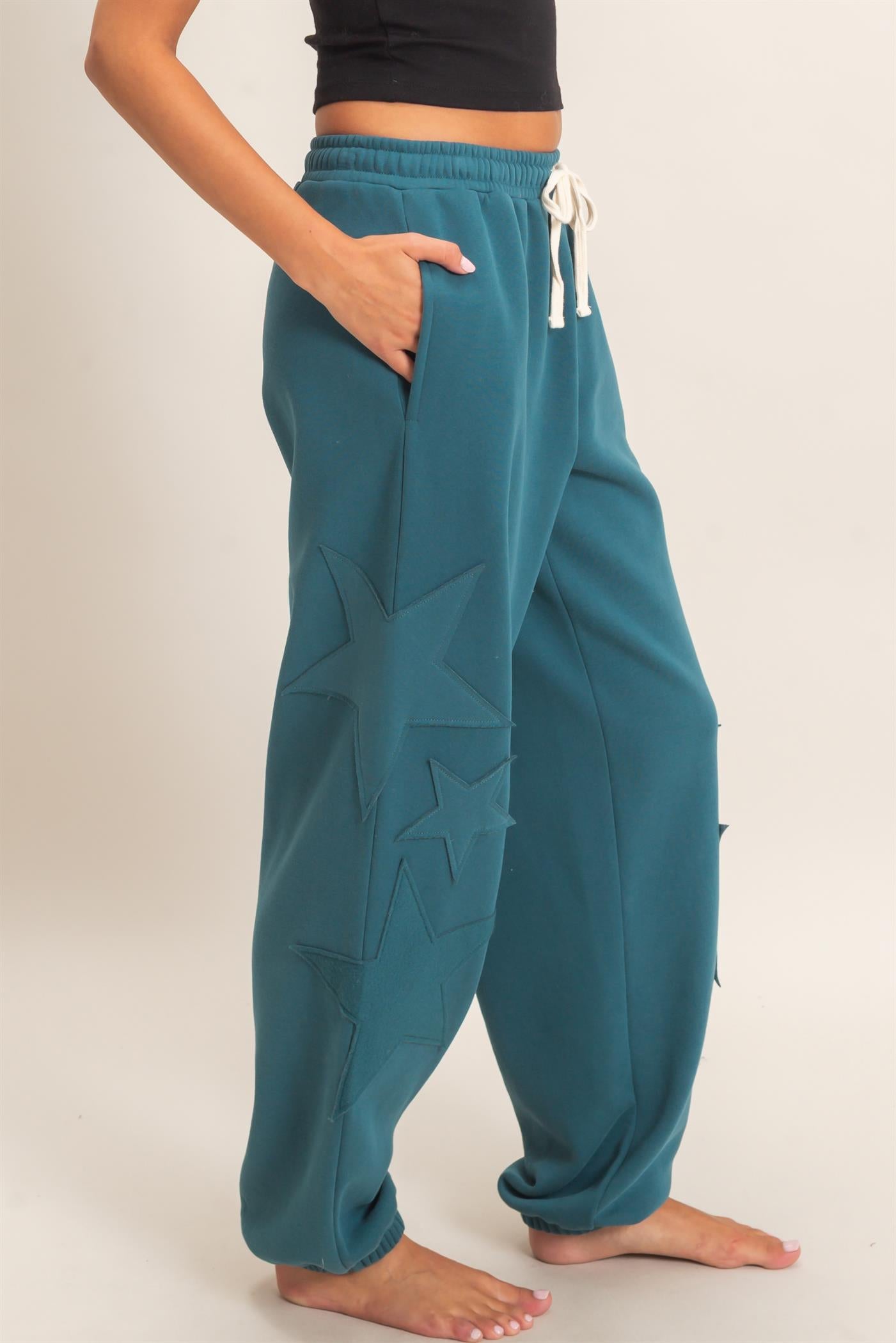 Wholesale Star Patch Jogger Pants Joggers DZ26E889 DARK TEAL DOUBLE ZERO