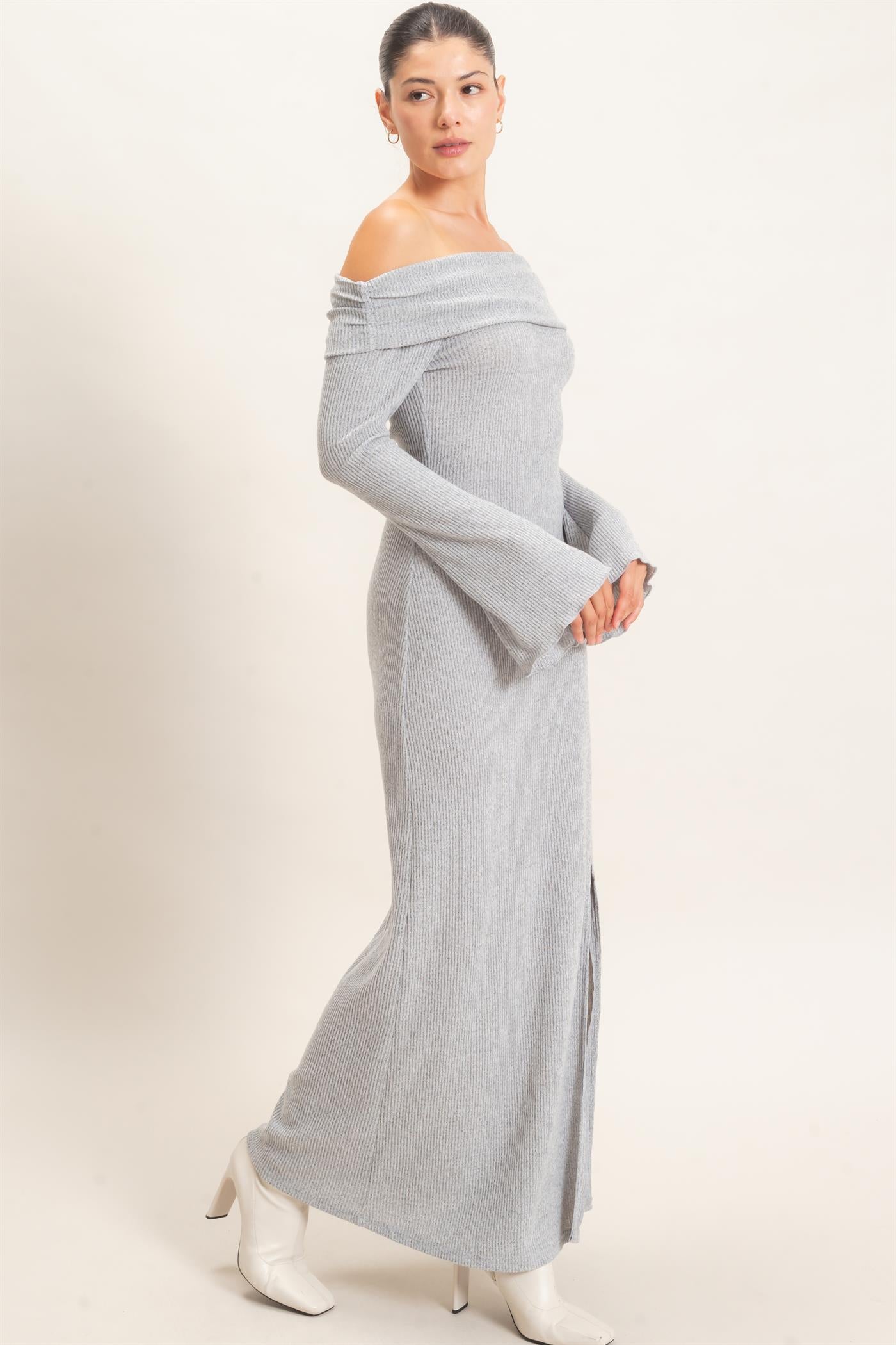 Wholesale Off-Shoulder Maxi Dress Dresses HF26F033 GRAY HYFVE