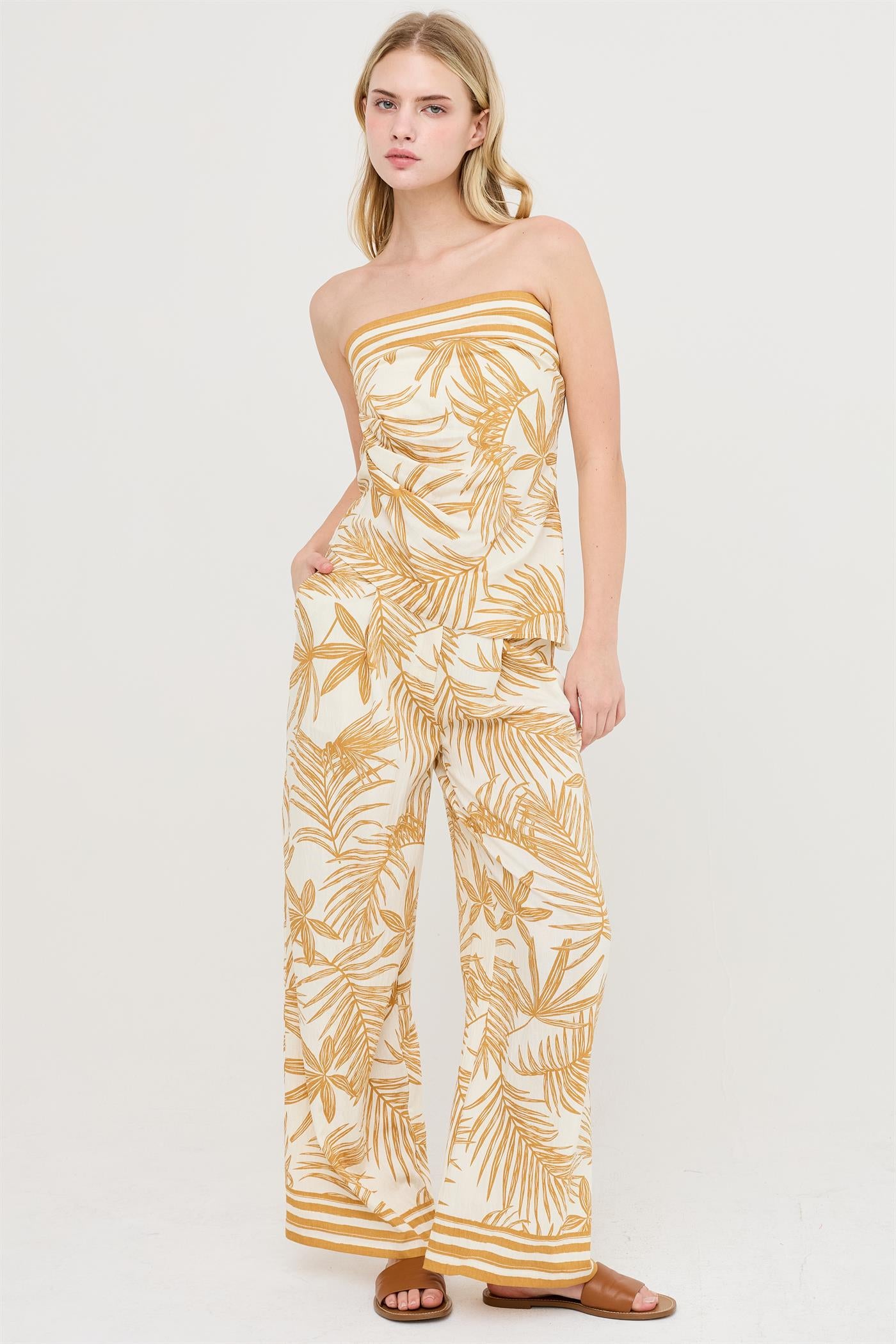 Wholesale Strapless Top & Wide-Leg Pants Set Clothing HF26C248-SET-D BEIGE HYFVE