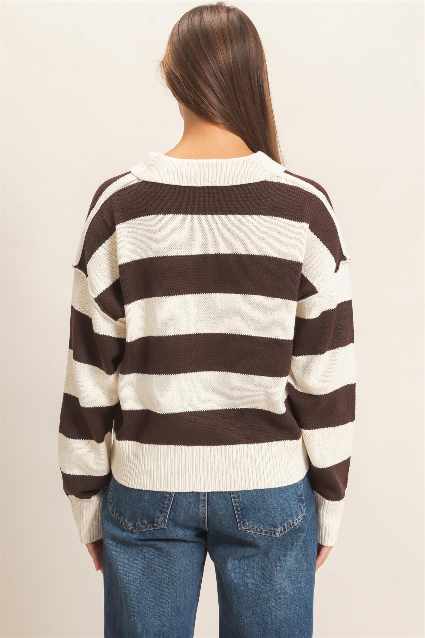 Wholesale Rugby Stripe Polo Sweater Sweaters DZ26E297 DARK BROWN DOUBLE ZERO