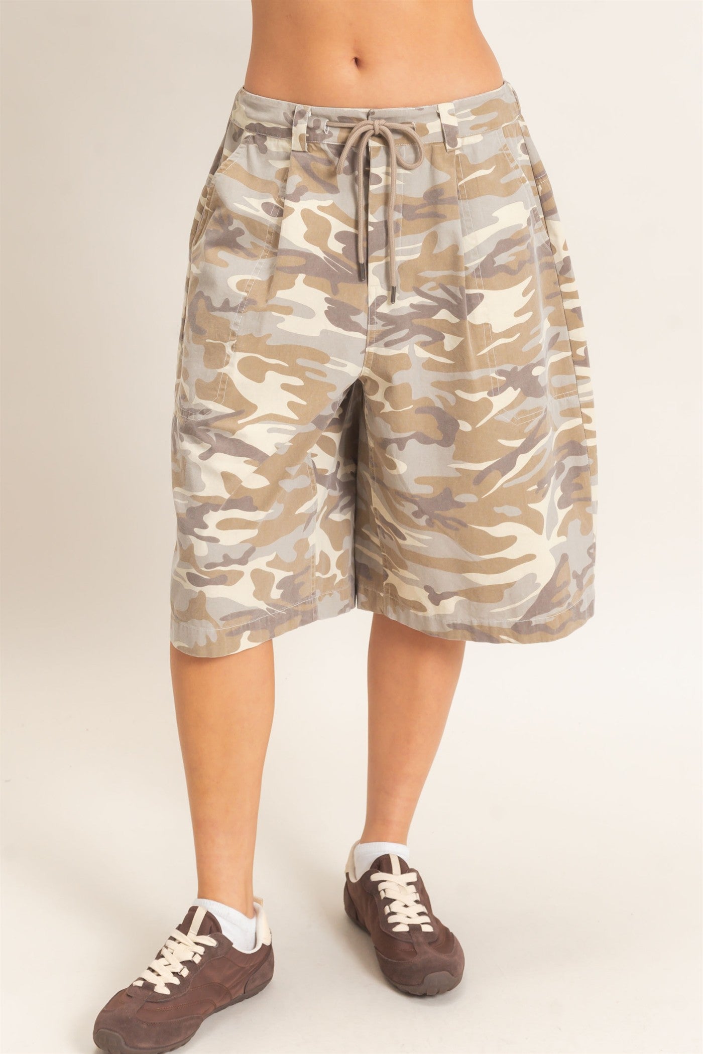 Wholesale Camouflage Print Drawstring Shorts Shorts DZ26E399 STONE DOUBLE ZERO