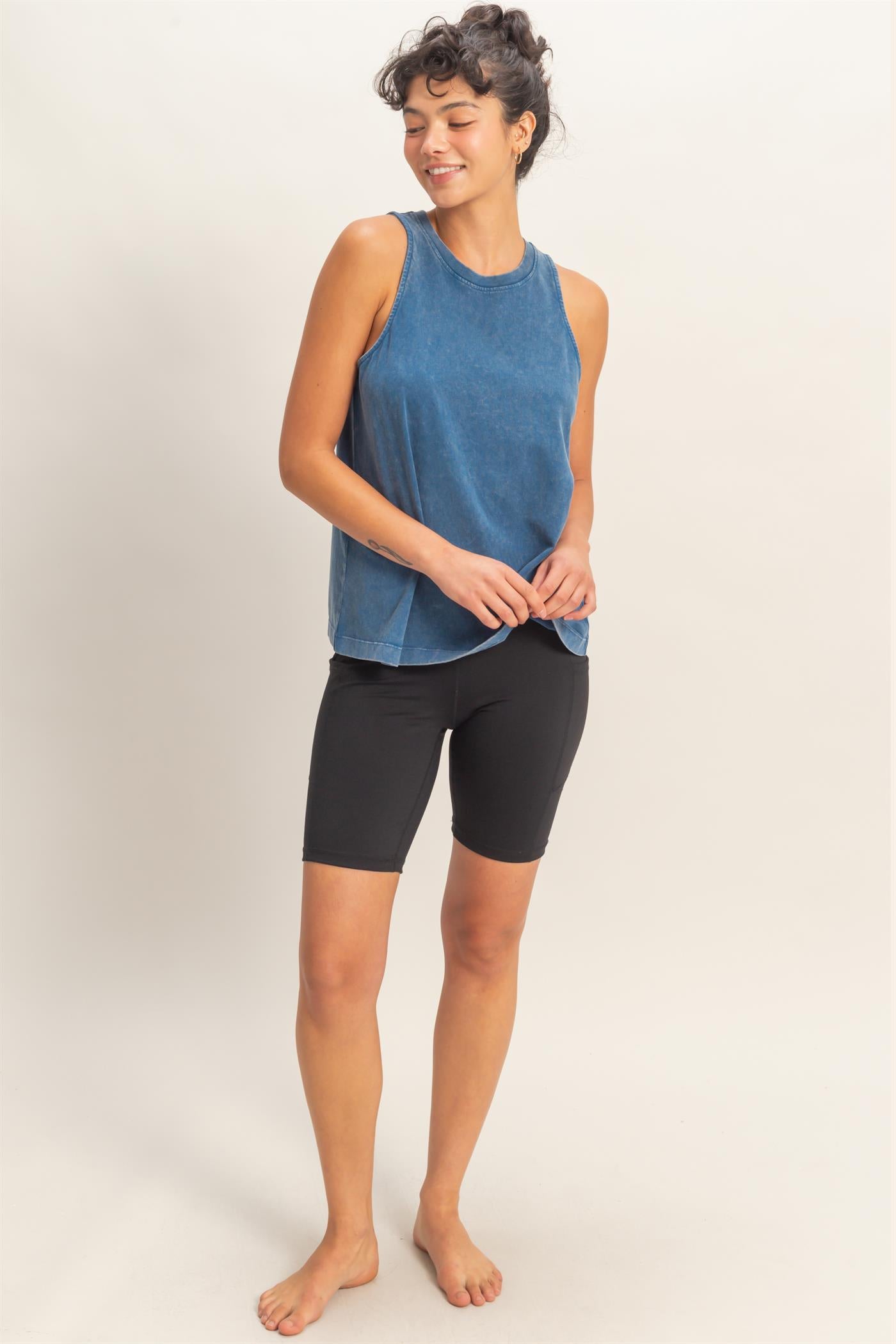 Wholesale Mineral Washed Sleeveless Top Clothing Tops DZ26A739 NAVY DOUBLE ZERO