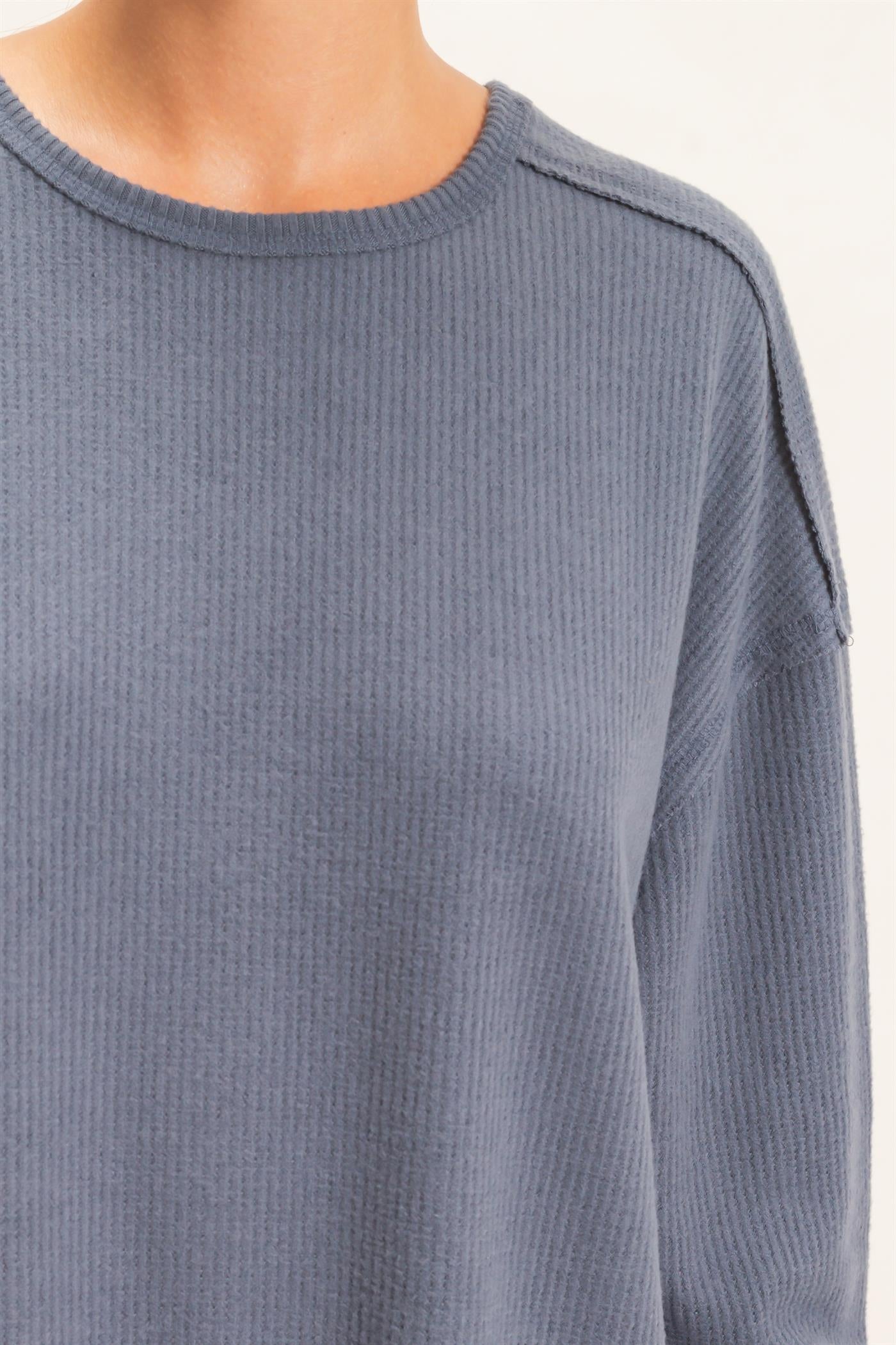Wholesale Raw Edge Waffle Sweatshirt Sweatshirts DZ26F081 DARK GRAY HYFVE