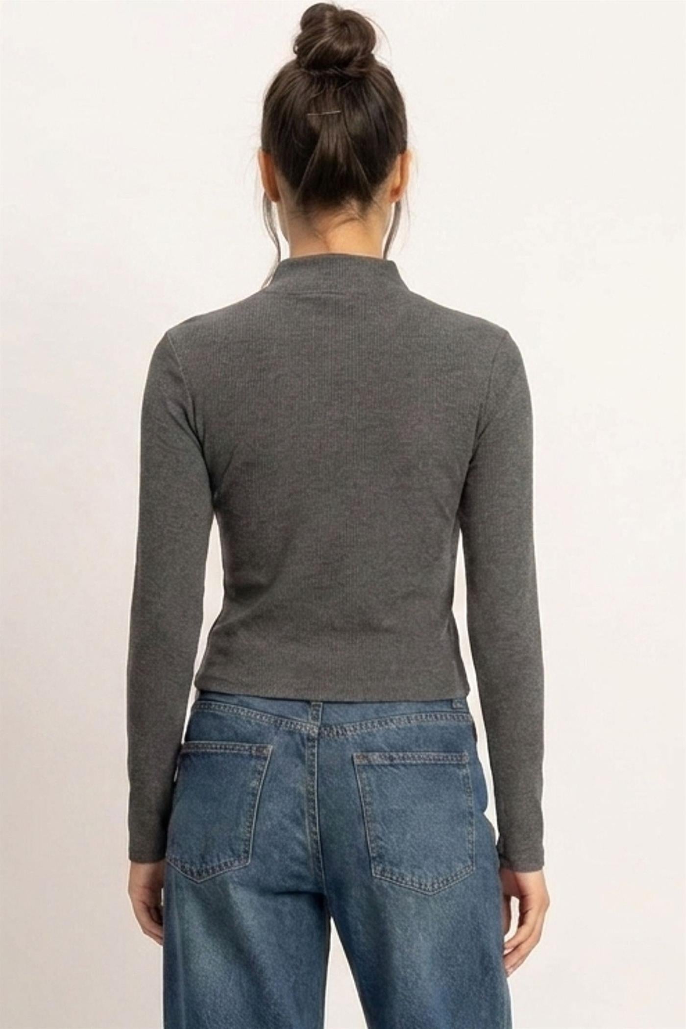 Wholesale Mock Neck Long Sleeve Zip Up Top Clothing Tops DZ26E911 BLACK DOUBLE ZERO