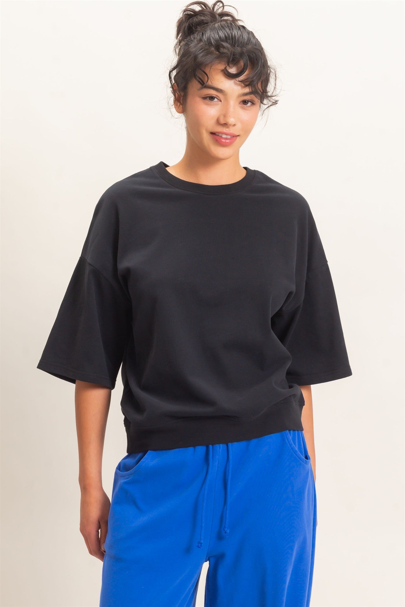 Wholesale Washed Crew Neck Short Sleeve Top Clothing Tops DZ26E381 BLACK DOUBLE ZERO