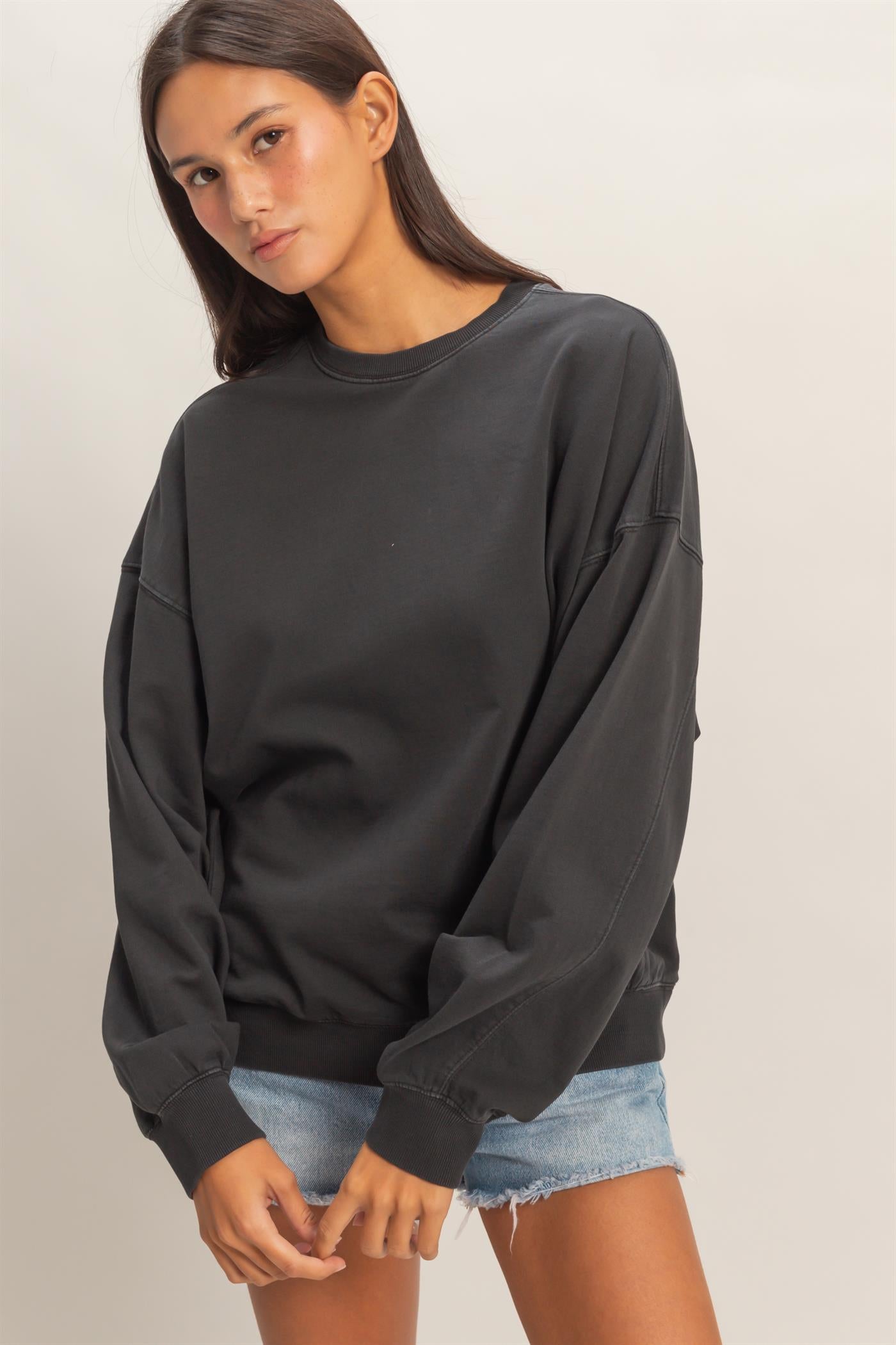 Wholesale Ribbed Crew Neck Sweatshirt Sweatshirts DZ26A265 BLACK DOUBLE ZERO