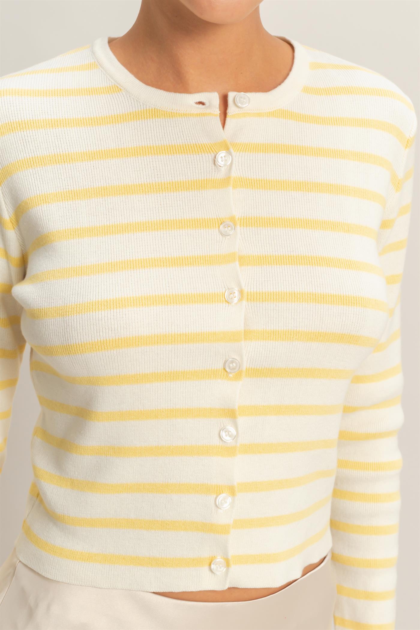 Wholesale Striped Button-Up Cardigan Cardigans DZ26C166 YELLOW DOUBLE ZERO