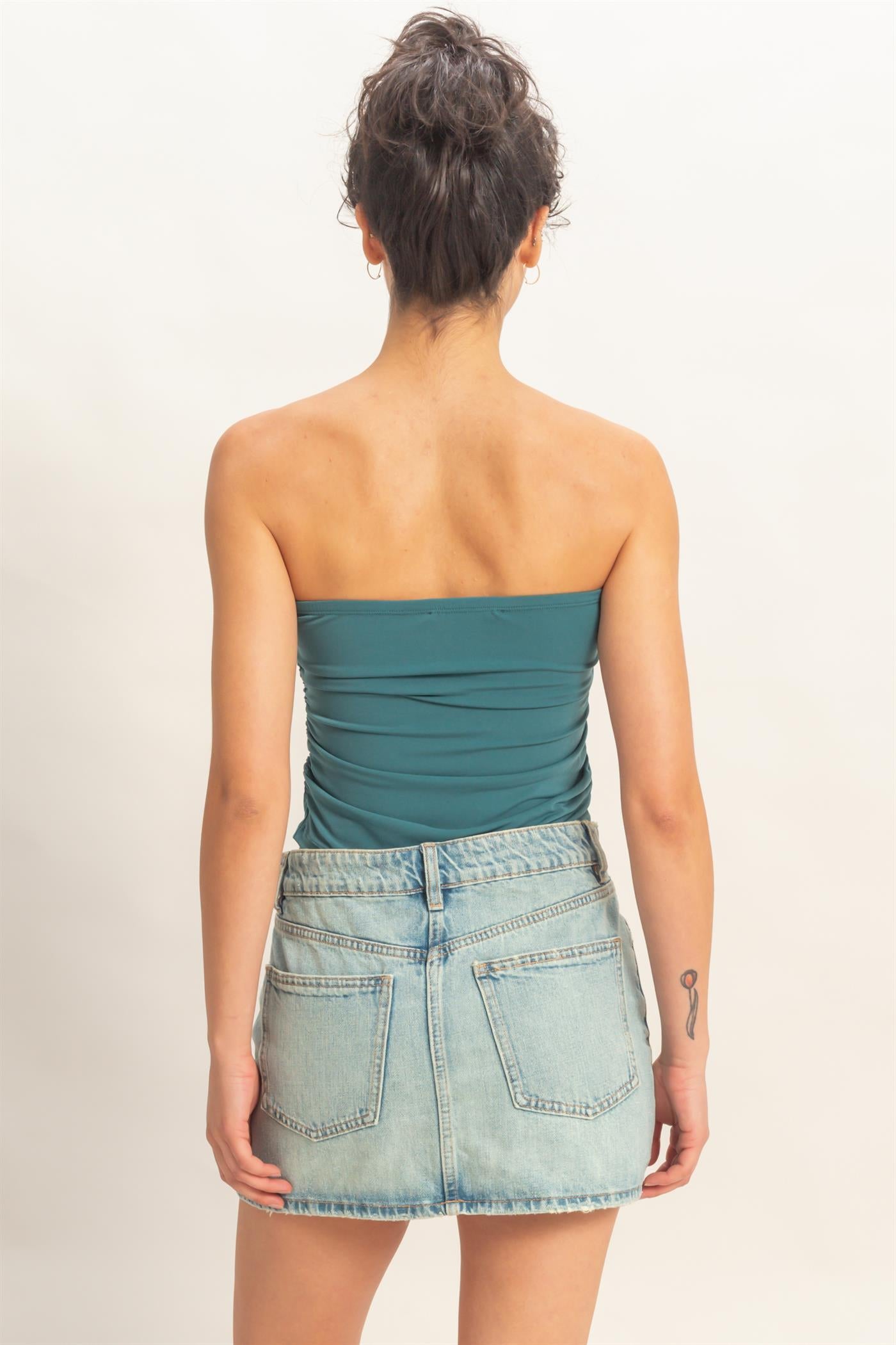 Wholesale Ruched Bandeau Top Clothing Tops DZ26C334 DARK TEAL DOUBLE ZERO