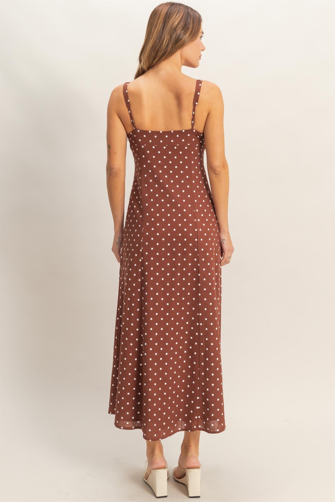 Wholesale Polka Dot Scoop Neck Midi Dress Dresses HF26C268-D CHESTNUT HYFVE