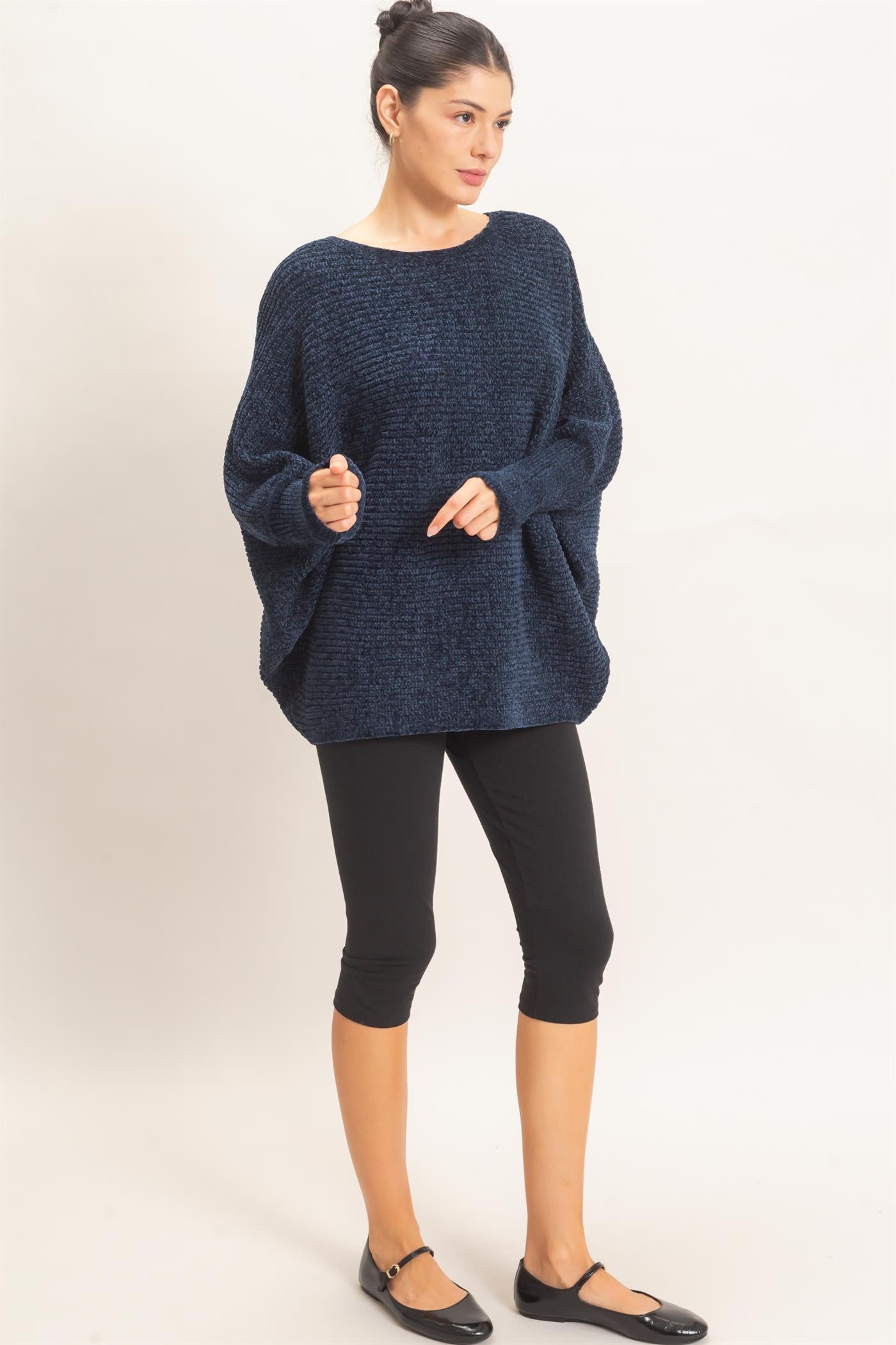 Wholesale Chenille Boat Neck Dolman Sleeve Sweater Sweaters HF26F185 NAVY HYFVE