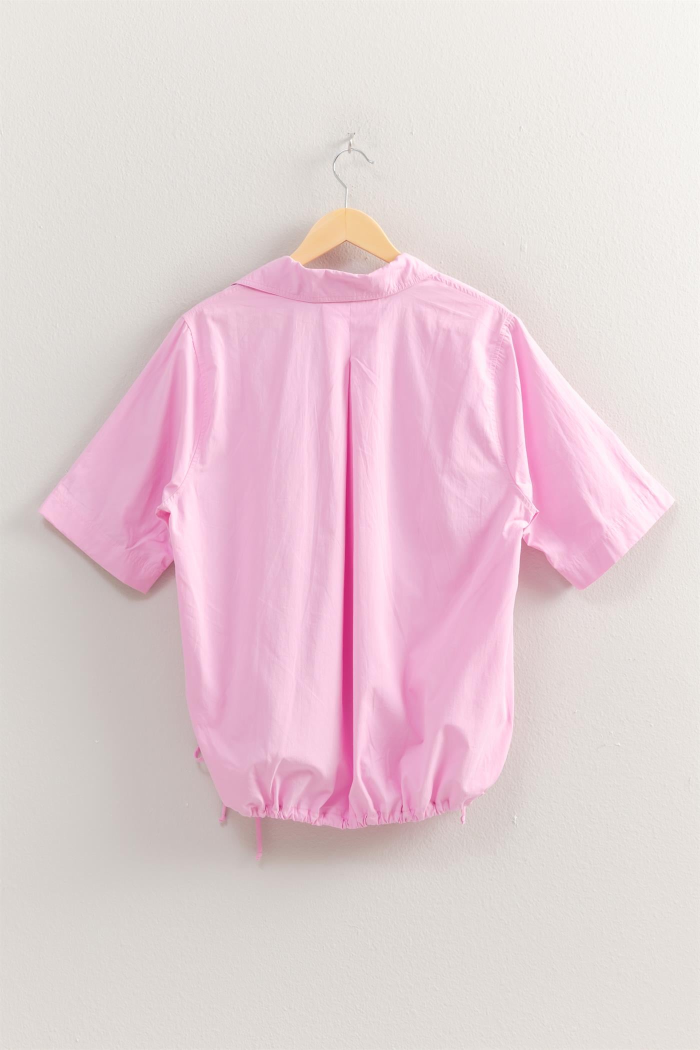 Wholesale Bubble Hem Relaxed Fit Shirt Polos DZ25E081 PINK DOUBLE ZERO