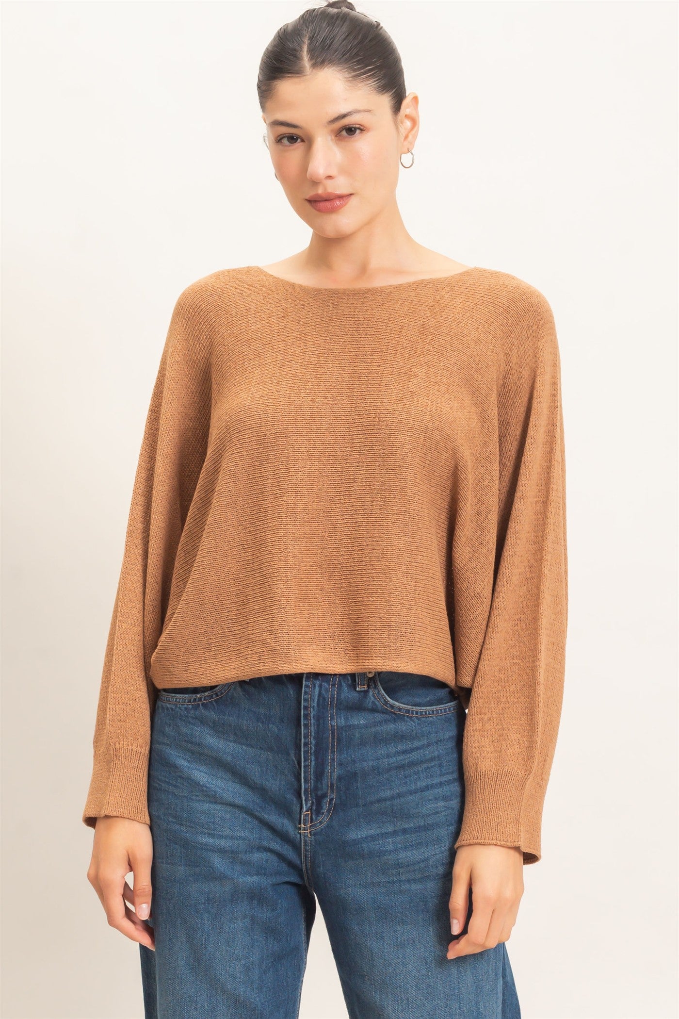 Wholesale Loose Knit Boat Neck Sweater Sweaters HF26E896 TAUPE HYFVE