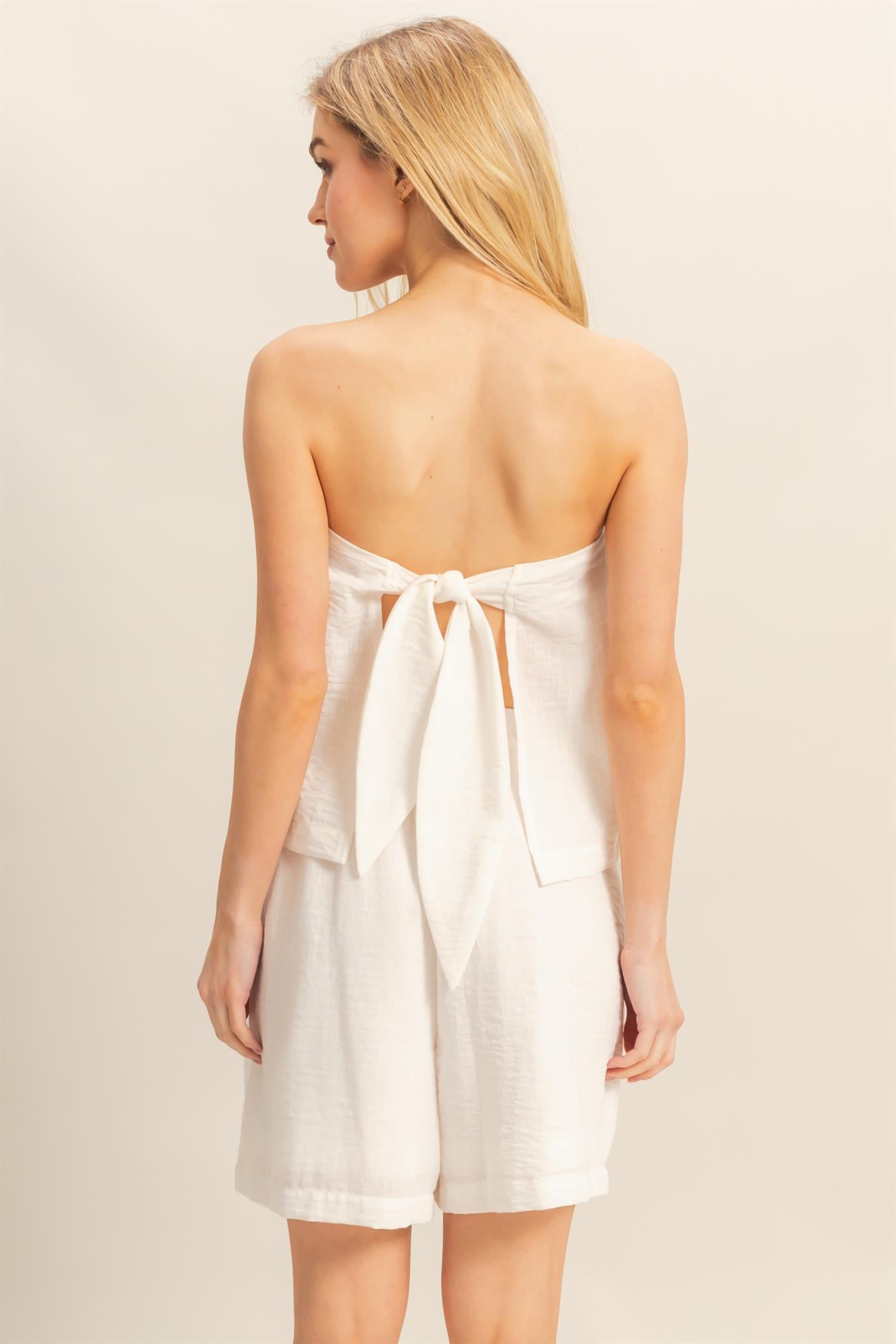 Wholesale Tube Top And Flowy Shorts Set Clothing HF25A273-SET WHITE HYFVE