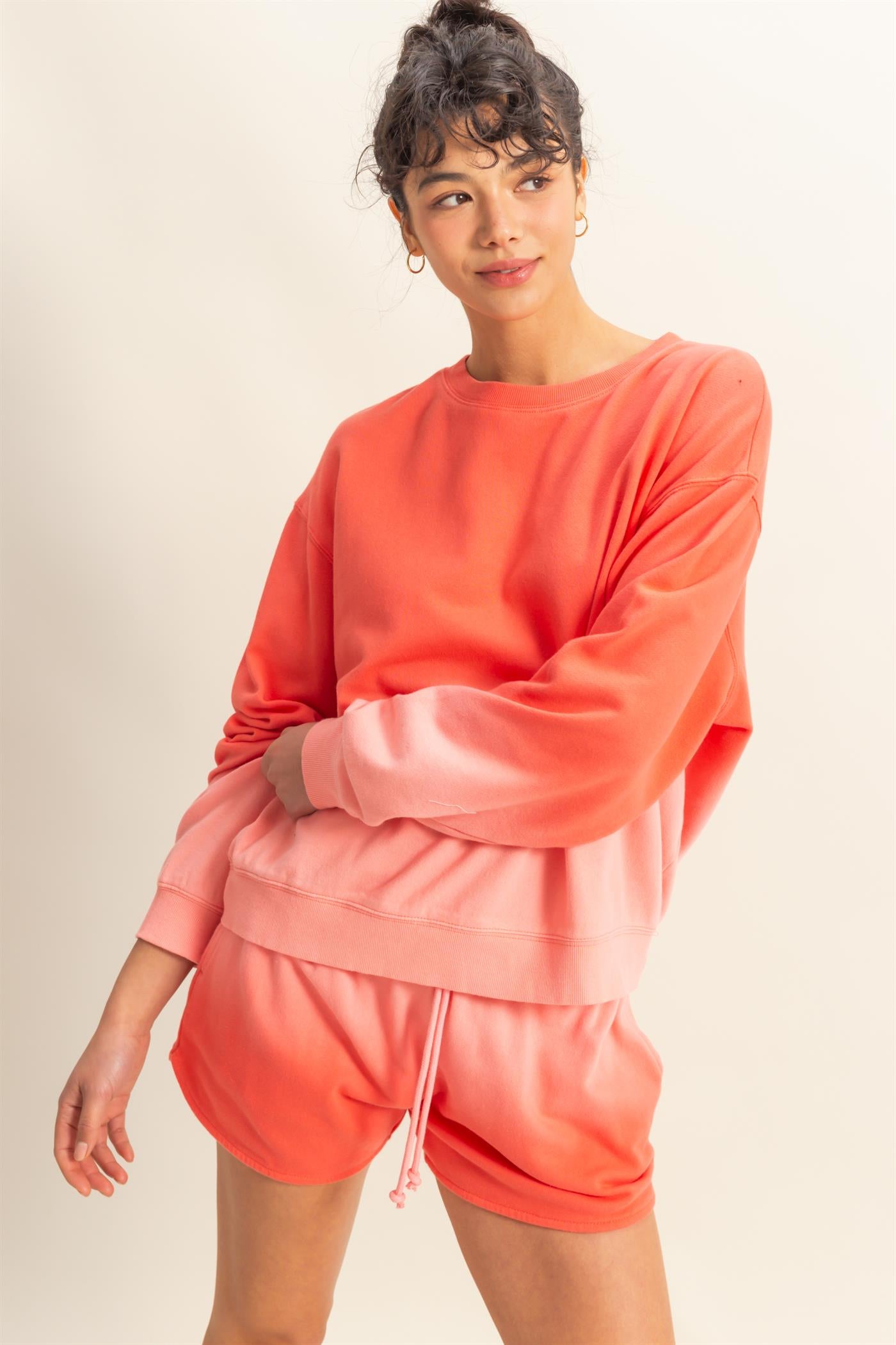 Wholesale Dip Dye Long Sleeve Sweatshirt Sweatshirts DZ25E070 CORAL DOUBLE ZERO