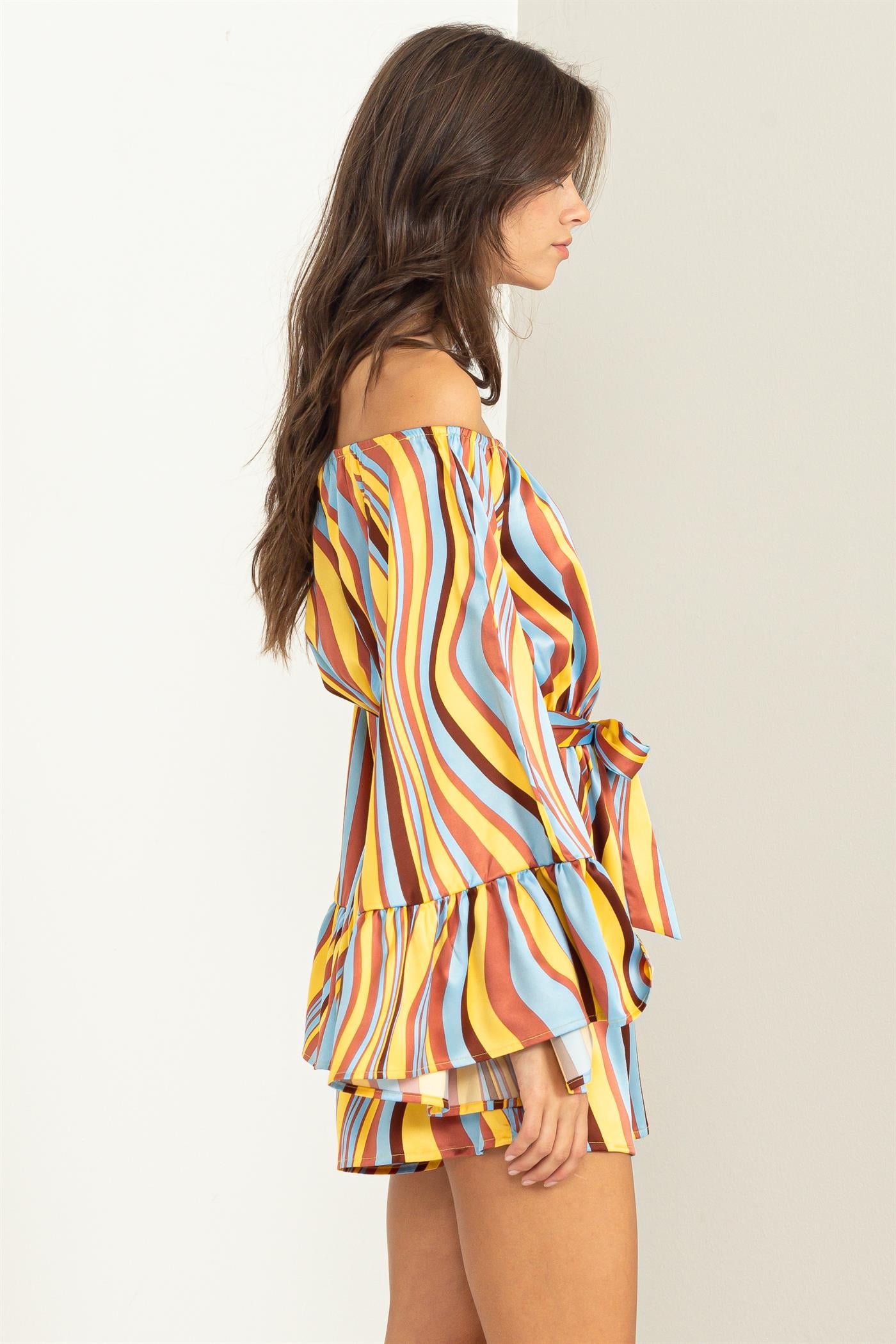 Wholesale Lover Swirl-Print Tie-Front Romper One-Pieces HF23E350 BROWN MULTI HYFVE