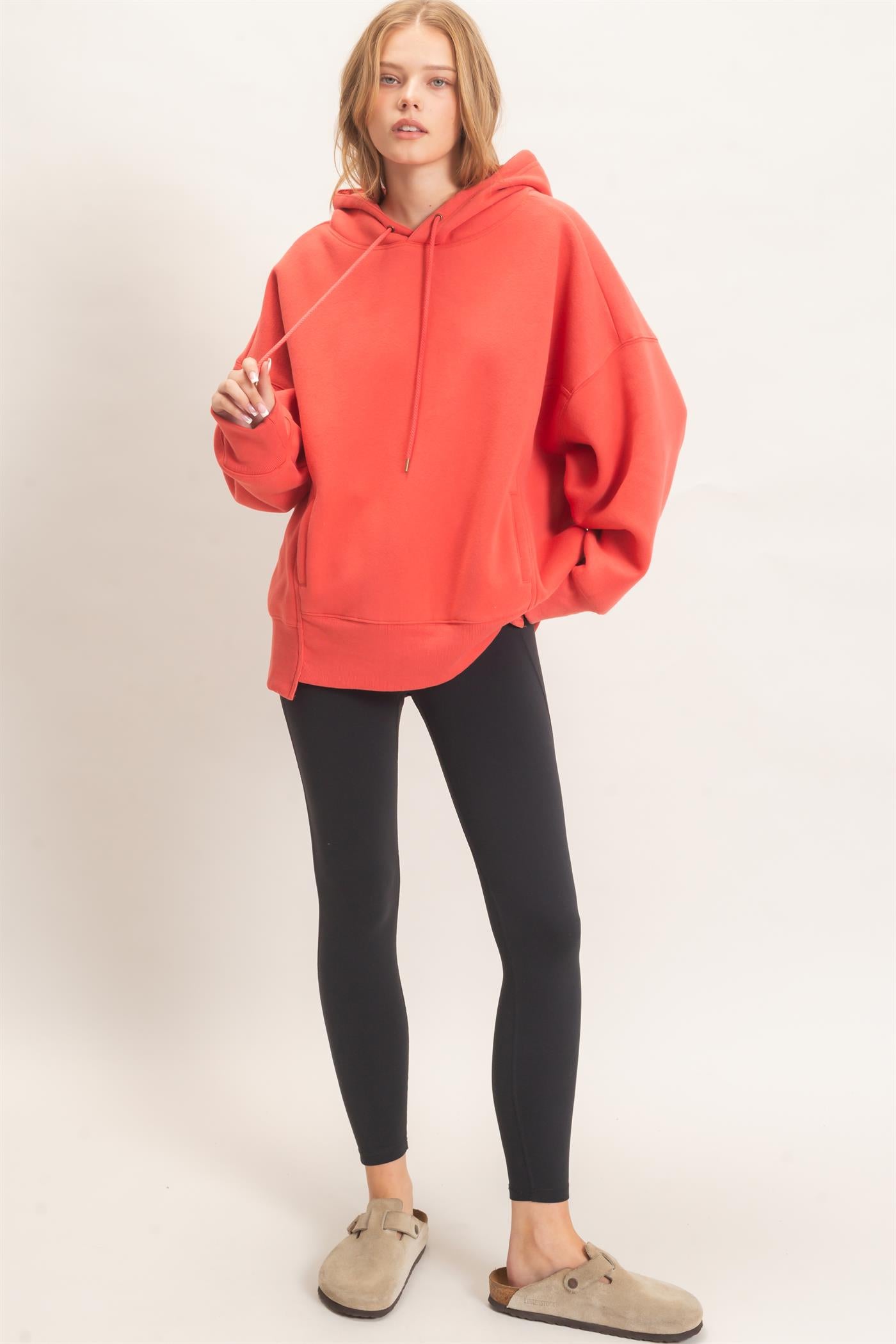 Wholesale Enzyme Wash Drop Shoulder Hoodie Hoodies HF26E235 TOMATO HYFVE