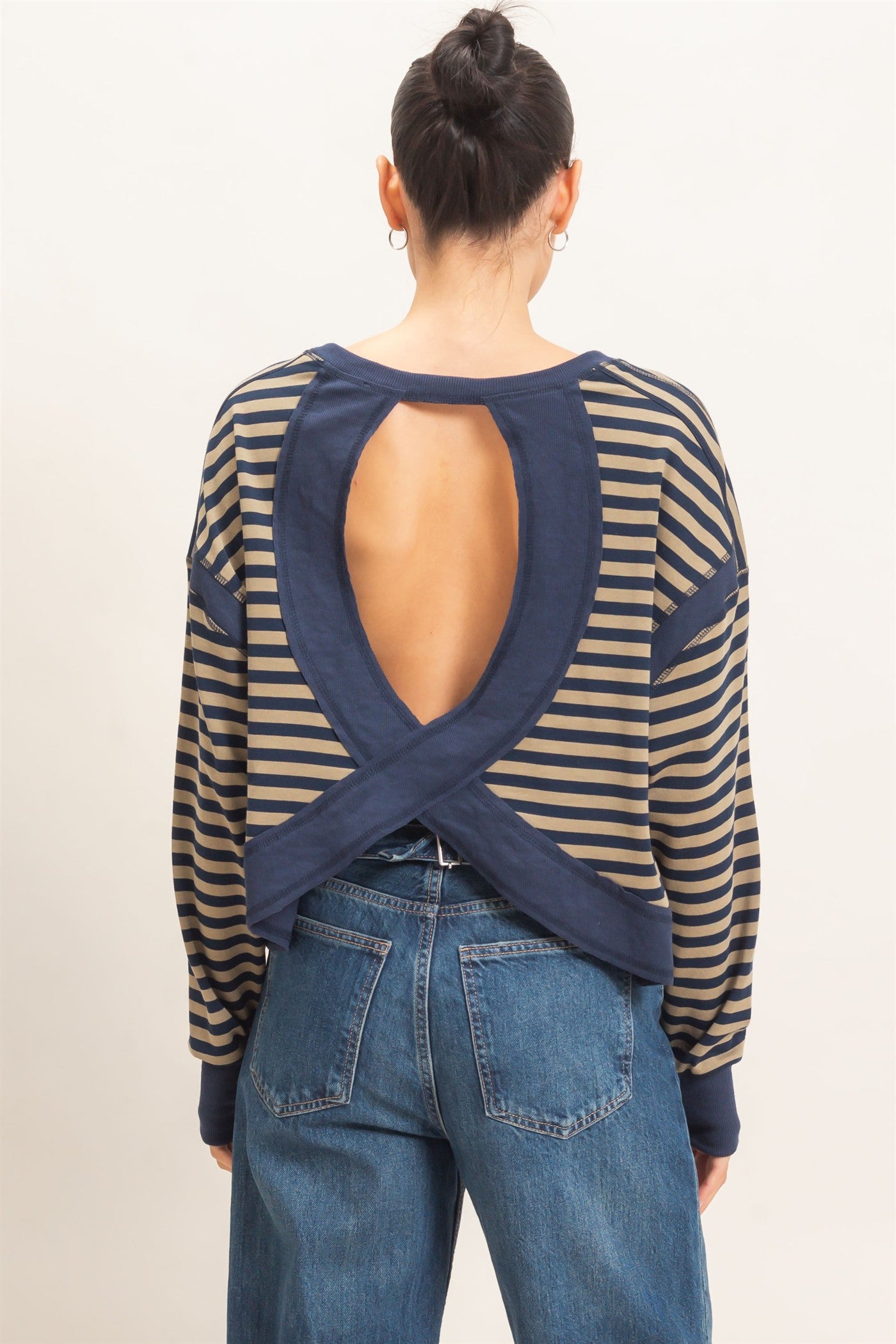 Wholesale Striped Long Sleeve Top Clothing Tops HF26C908-D NAVY HYFVE