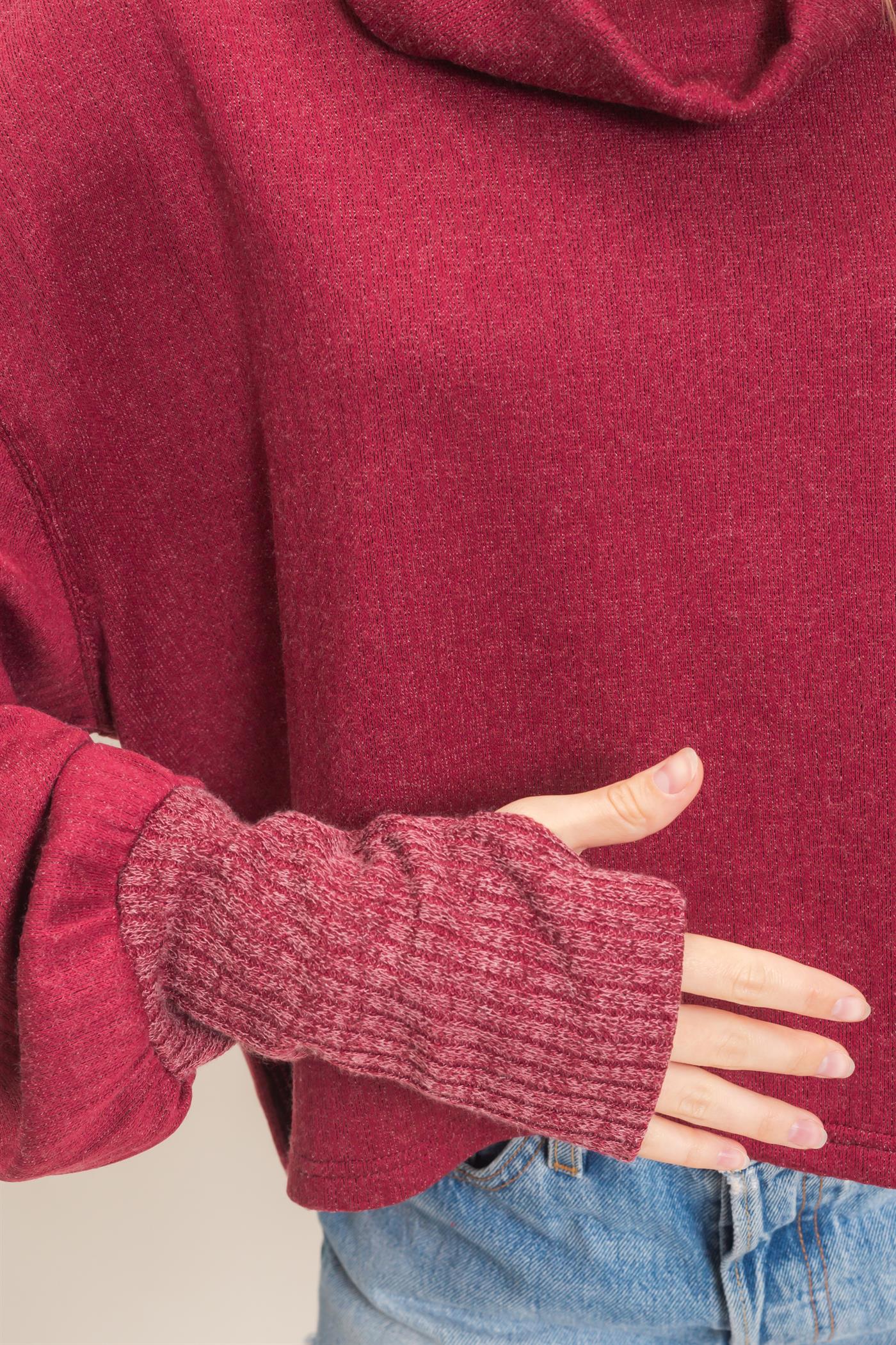 Wholesale Loose Turtleneck Long Sleeve Top Clothing Tops HF26F258 RED HYFVE