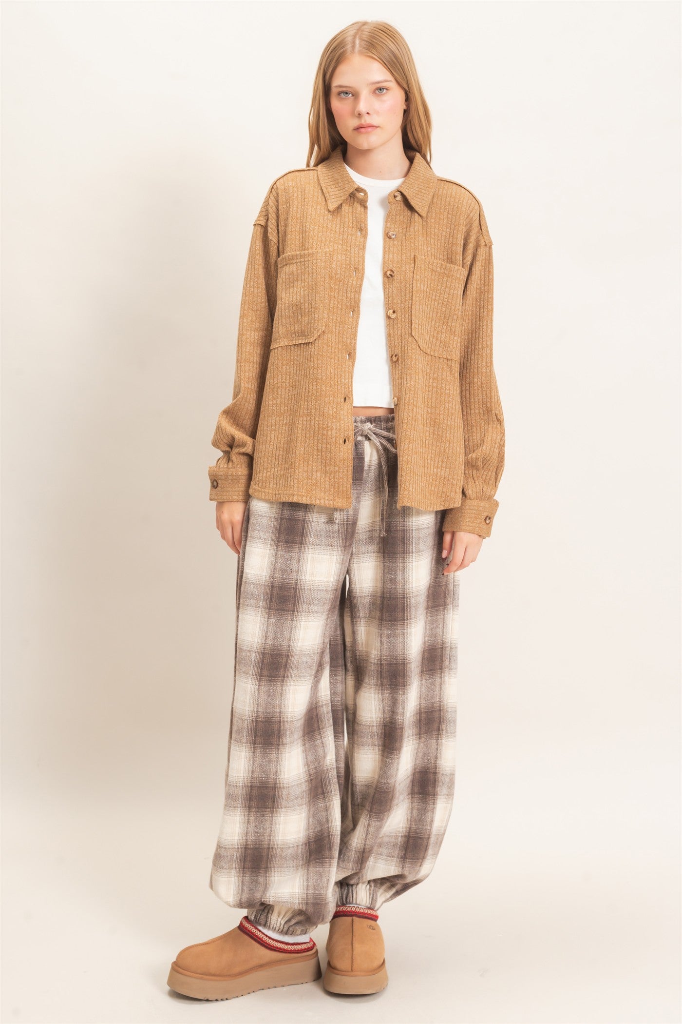 Wholesale Corduroy Button-Up Shirt Shirts HF26F138 LIGHT BROWN HYFVE