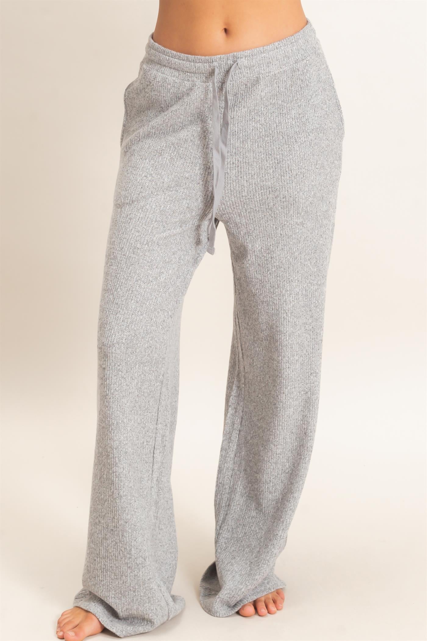 Wholesale Brushed Waffle Drawstring Pants Pants DZ26F313 HEATHER GRAY DOUBLE ZERO