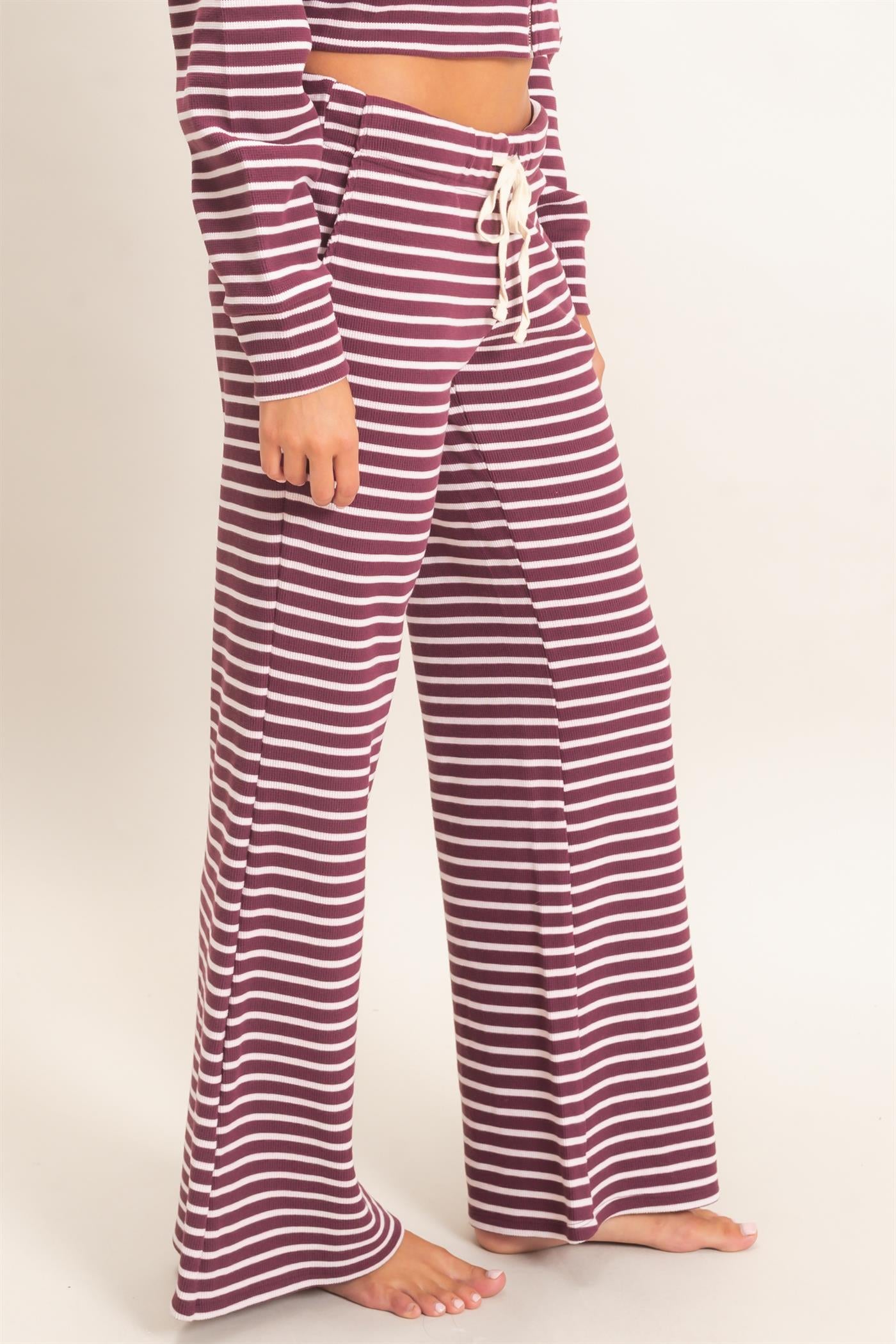 Wholesale Low Rise Striped Waffle Knit Pants Pants DZ26E553 DARK CHERRY DOUBLE ZERO