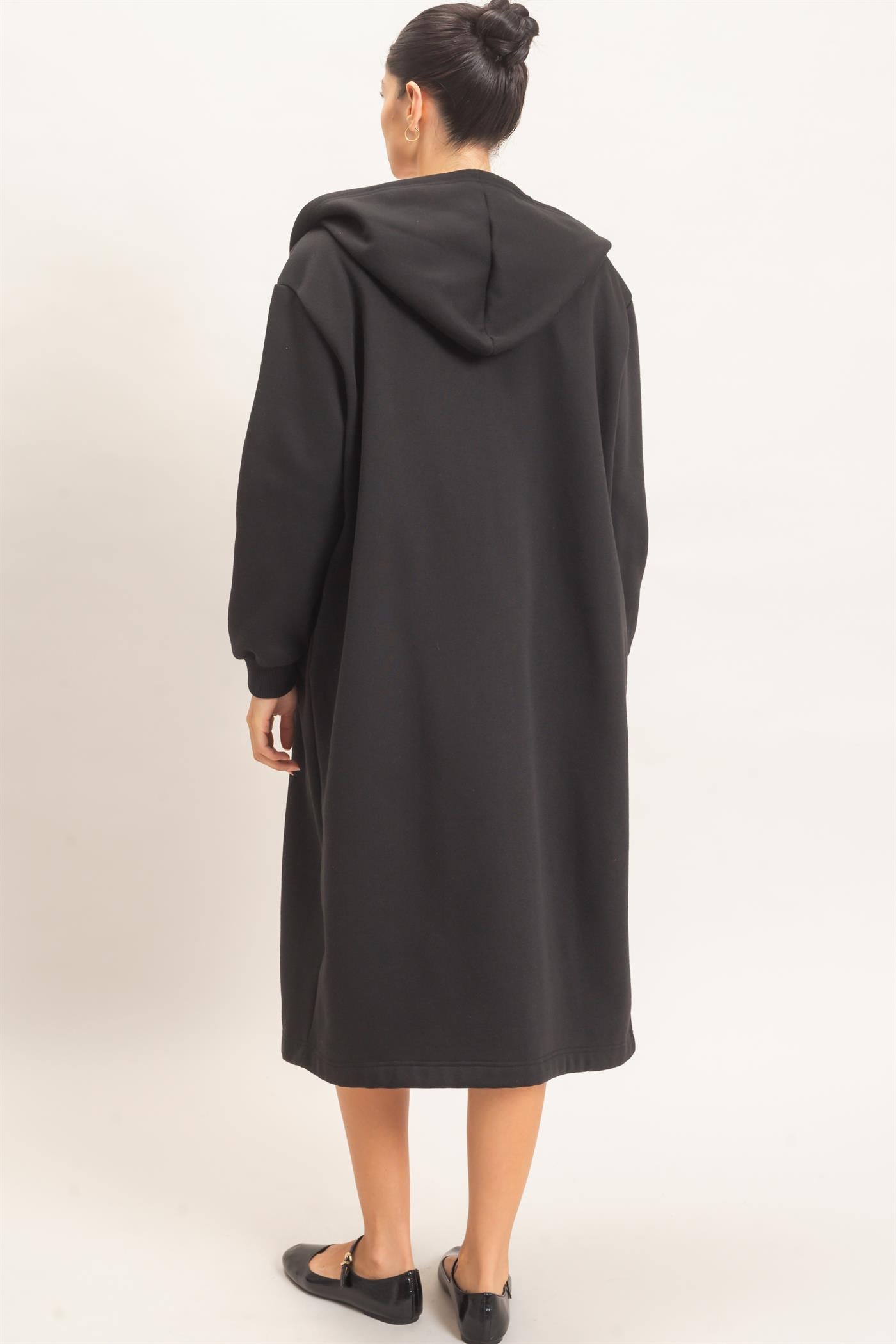 Wholesale Oversized Longline Zip-Up Hoodie Jacket Outerwear HF26E650 BLACK HYFVE