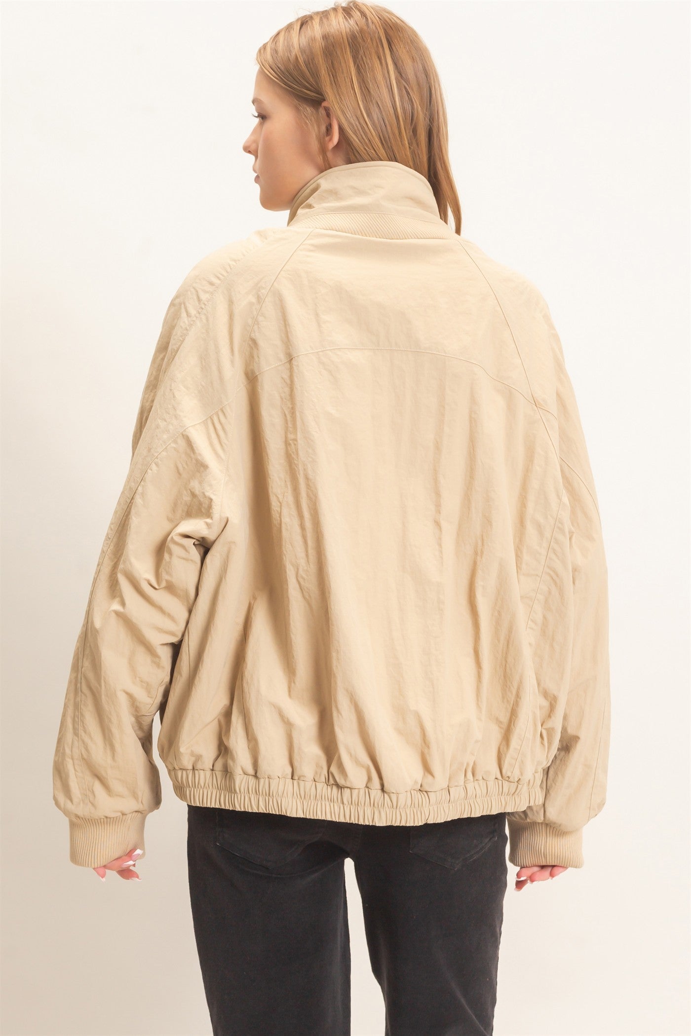 Wholesale Fleece-Lined Mock Neck Snap Jacket Coats & Jackets HF26C918 BEIGE HYFVE