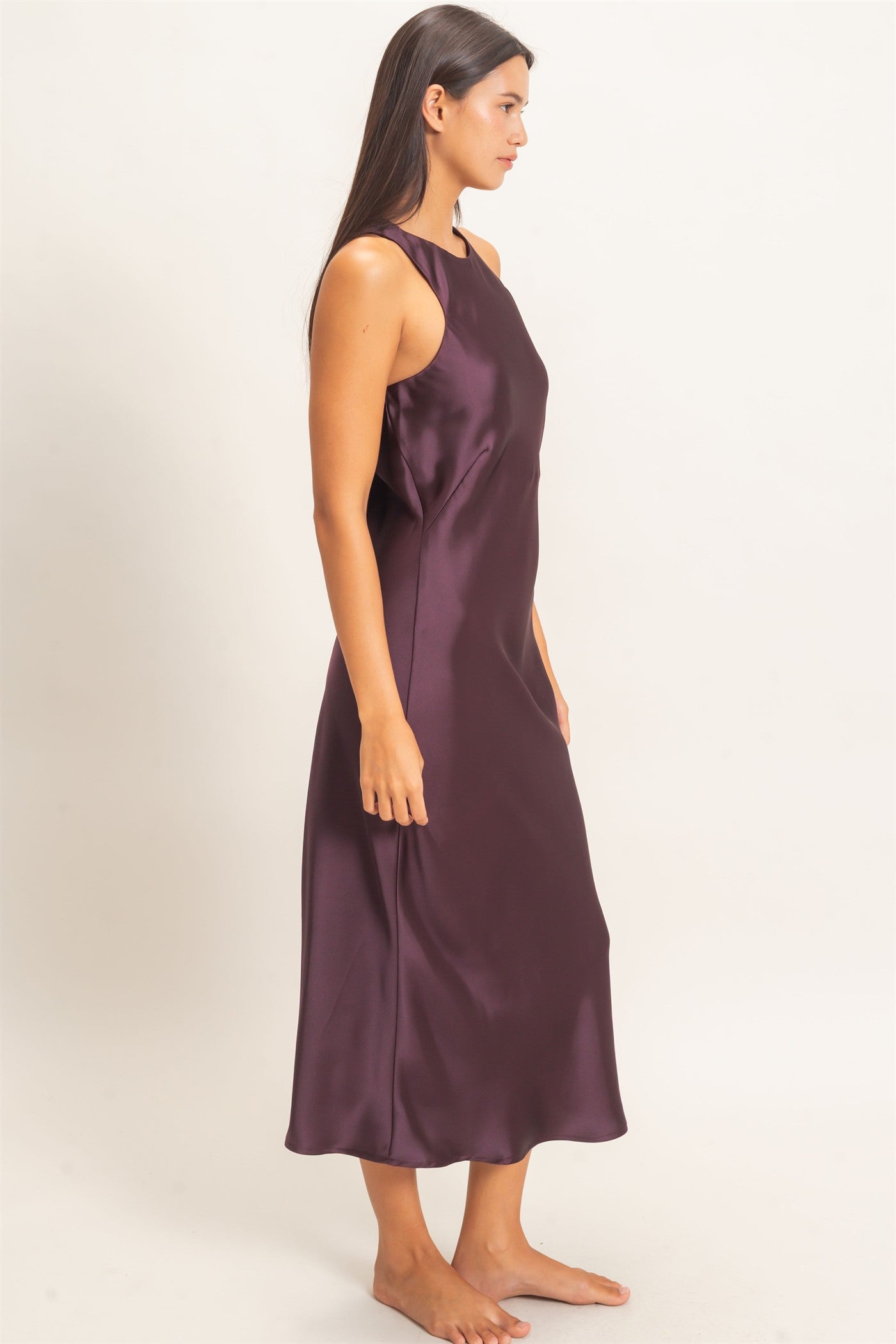Wholesale Sleeveless Satin Midi Dress Dresses DZ26E257 DARK CHERRY DOUBLE ZERO