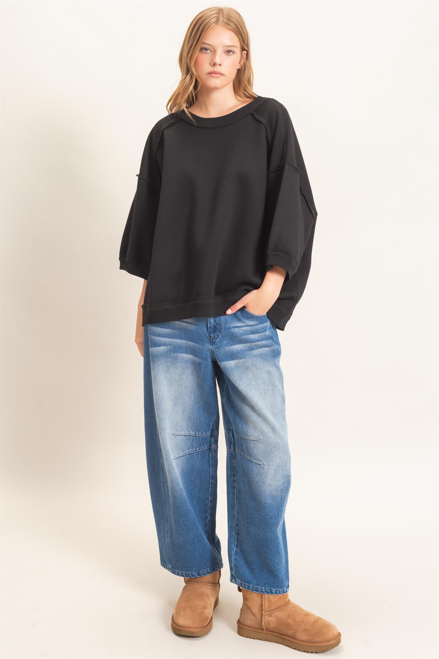 Wholesale Raglan Sleeve Oversized Sweatshirt Sweatshirts HF26E075 BLACK HYFVE