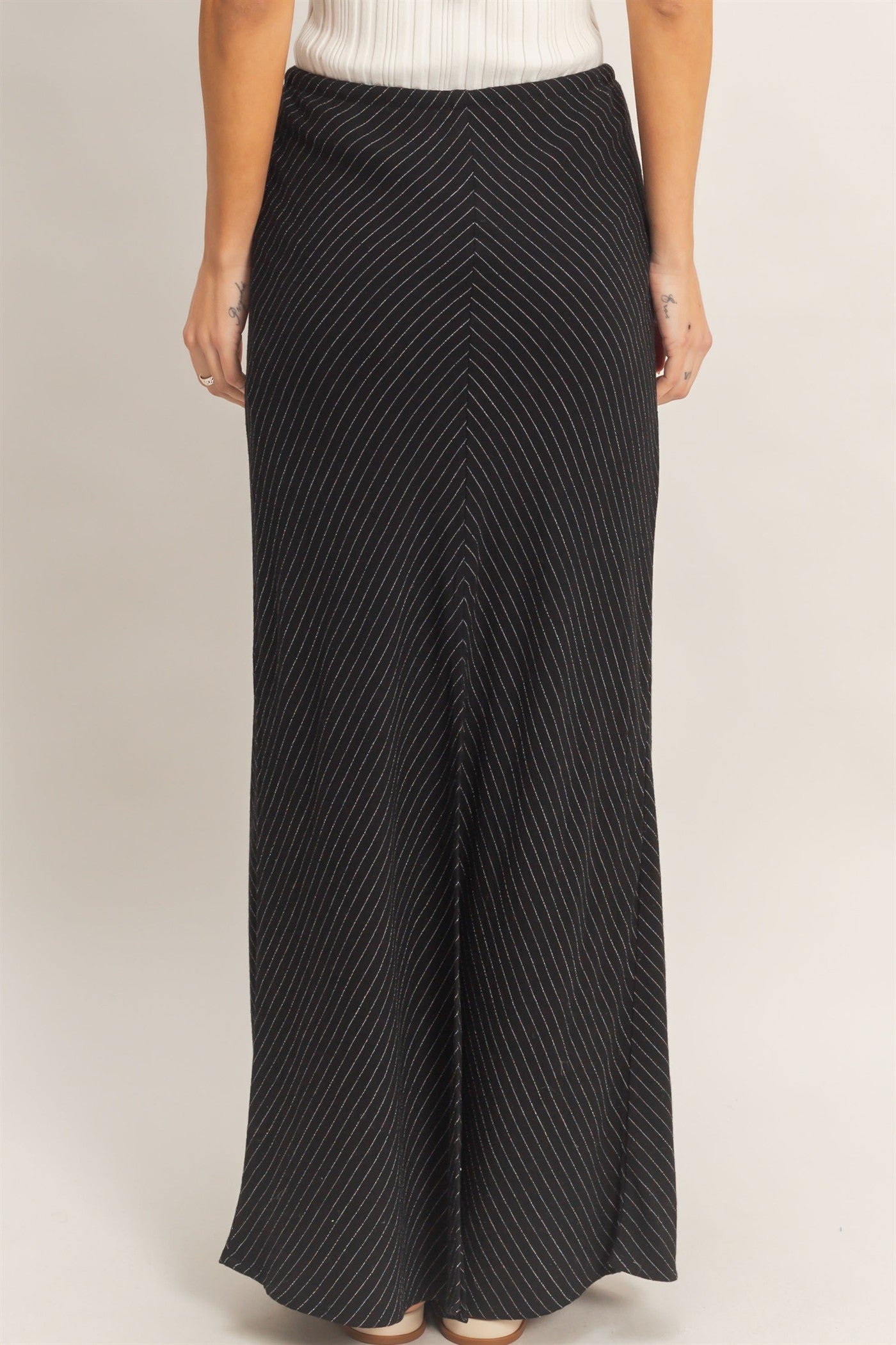 Wholesale Bias Cut Striped Midi Skirt Skirts HF26C388 BLACK HYFVE