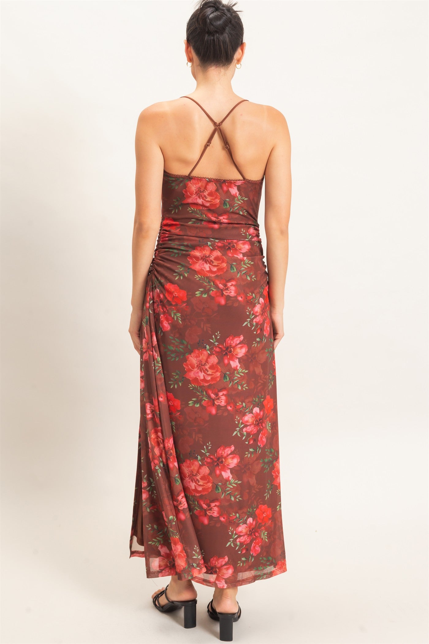 Wholesale Floral Print Spaghetti Strap Dress Dresses HF26E440 BROWN HYFVE