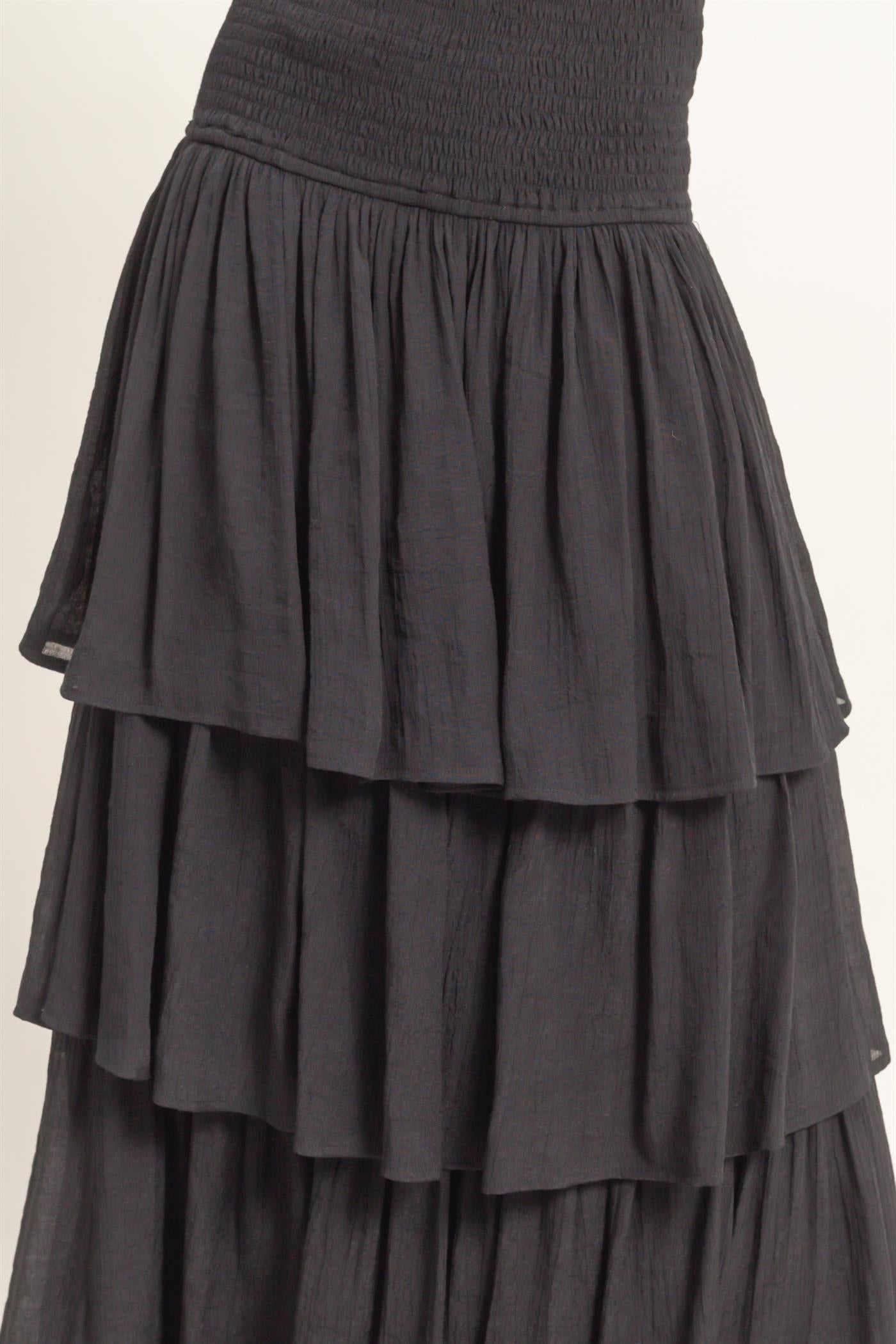 Wholesale Tiered Smocked Waist Skirt Skirts HF26C188-D BLACK HYFVE