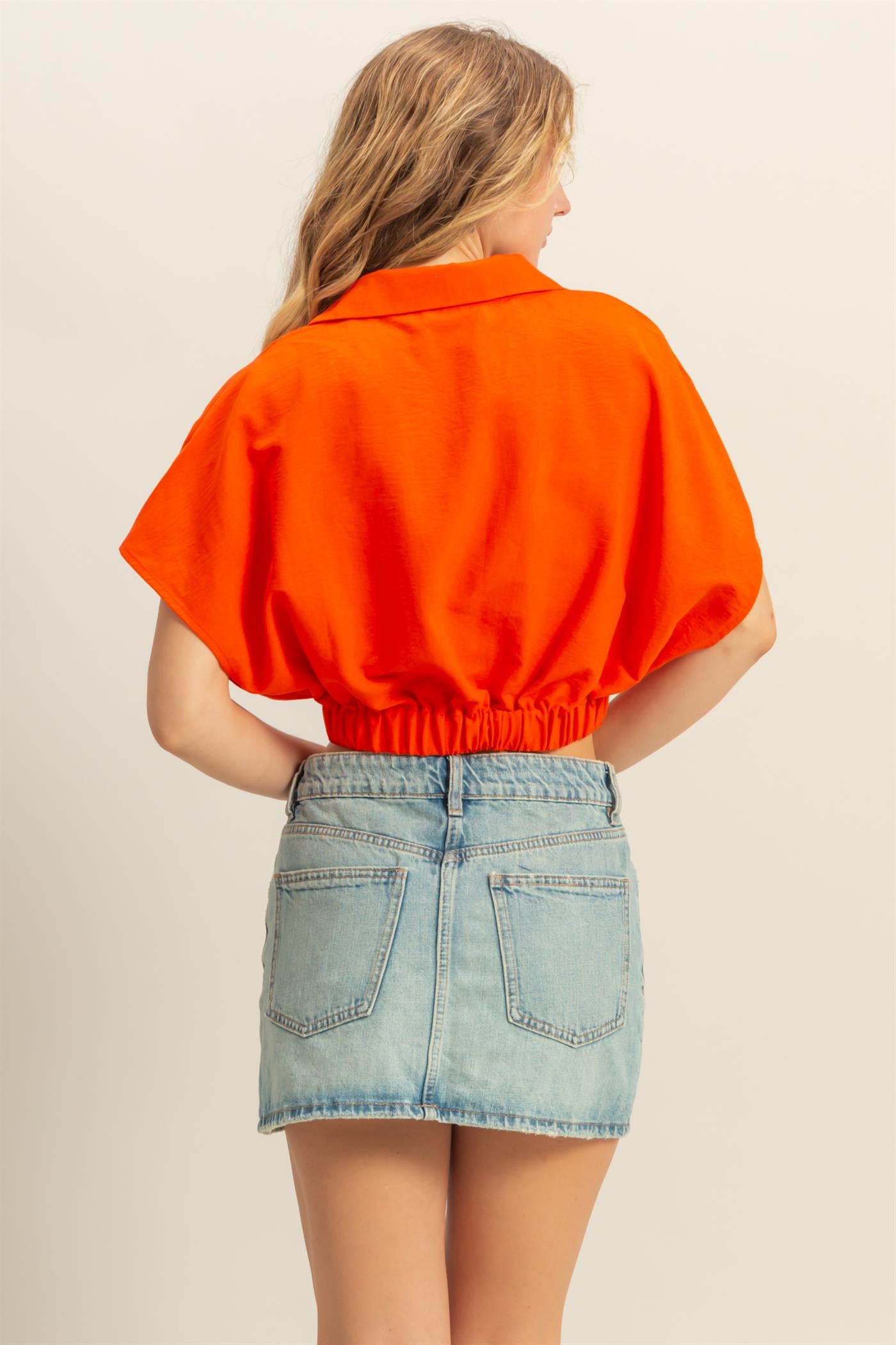 Wholesale Casual Batwing Sleeves Surplice Top Blouses DZ25C243 TOMATO DOUBLE ZERO
