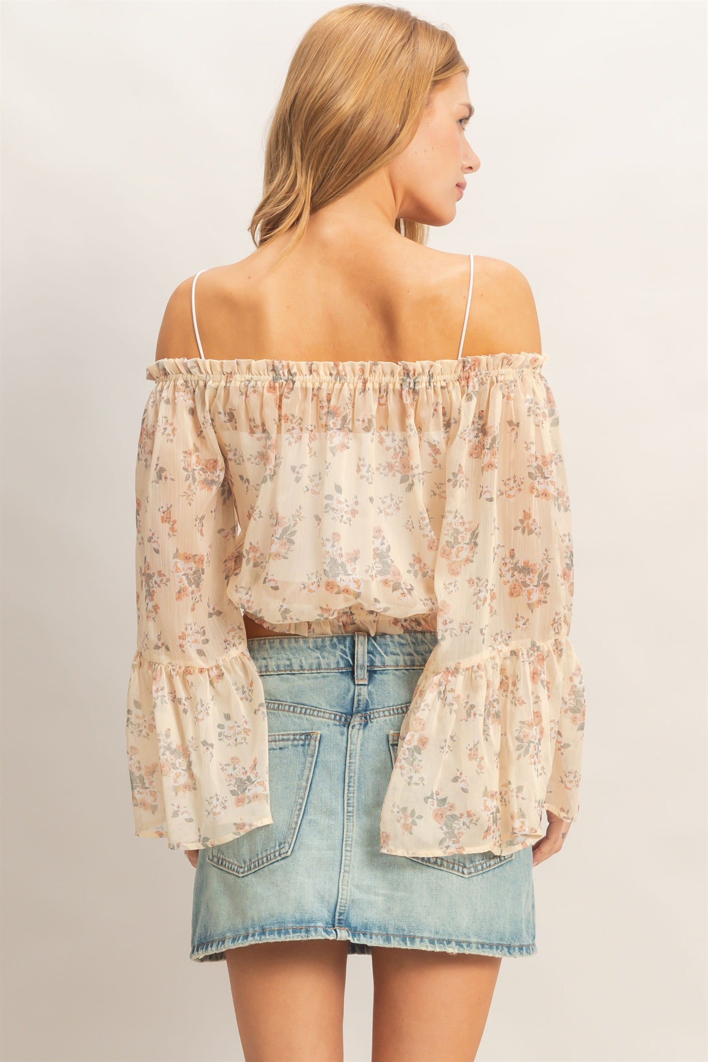 Wholesale Floral Off Shoulder Top Blouses HF26E647 BUFF YELLOW HYFVE