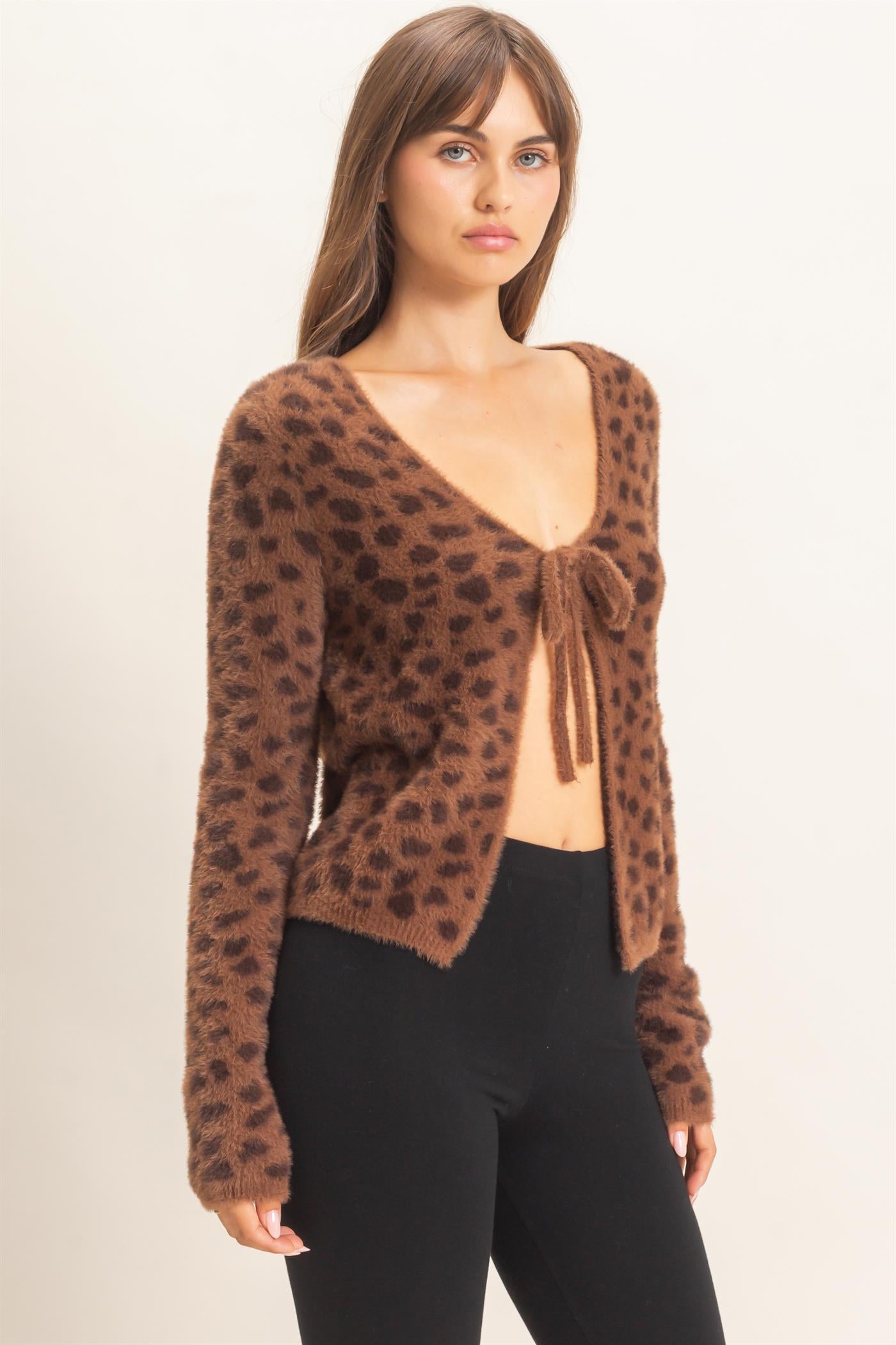 Wholesale Leopard Print Cardigan Sweater Cardigans HF26E833 BROWN HYFVE