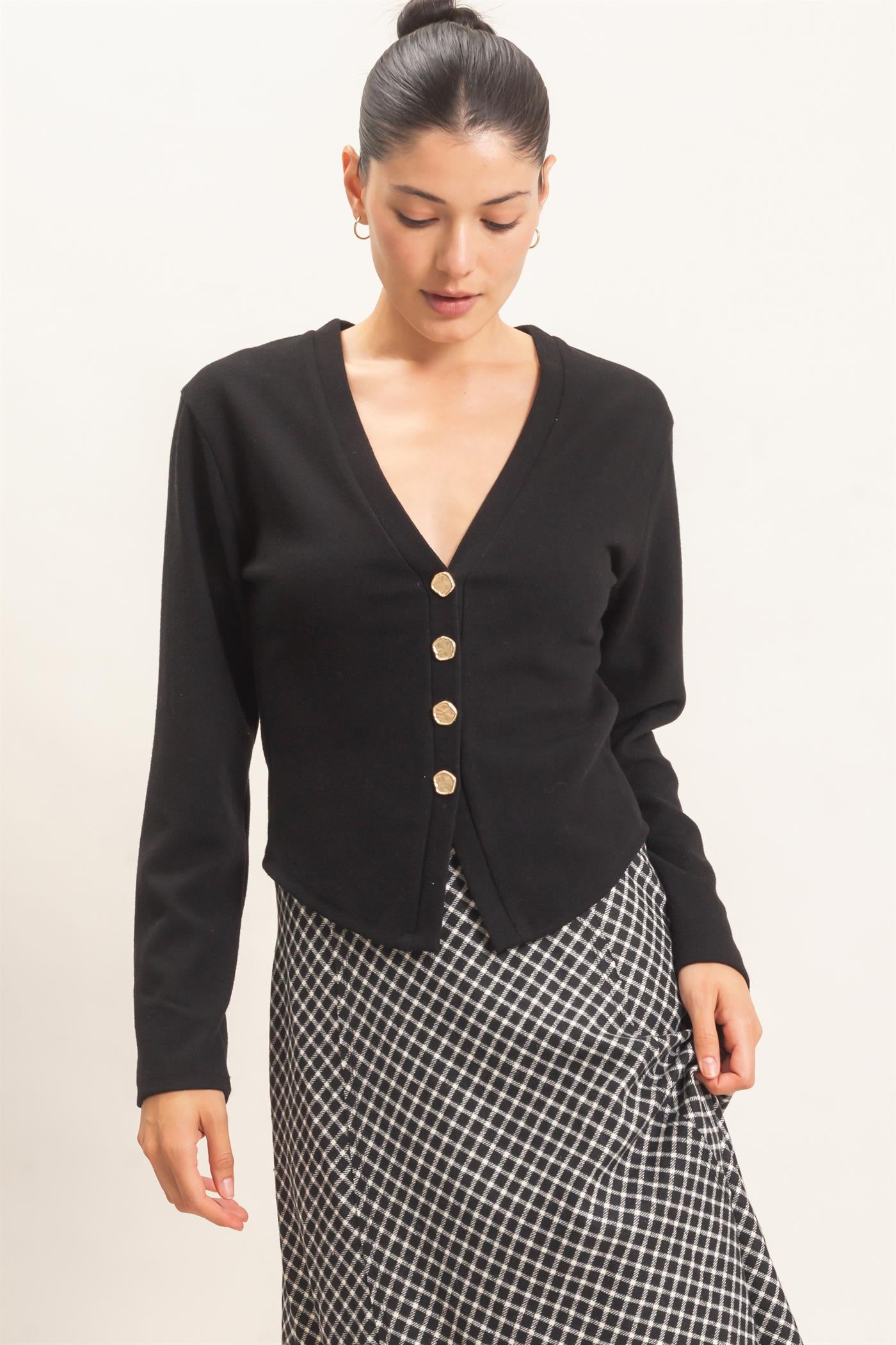 Wholesale V-Neck Buttoned Cardigan Cardigans HF26E540 BLACK HYFVE