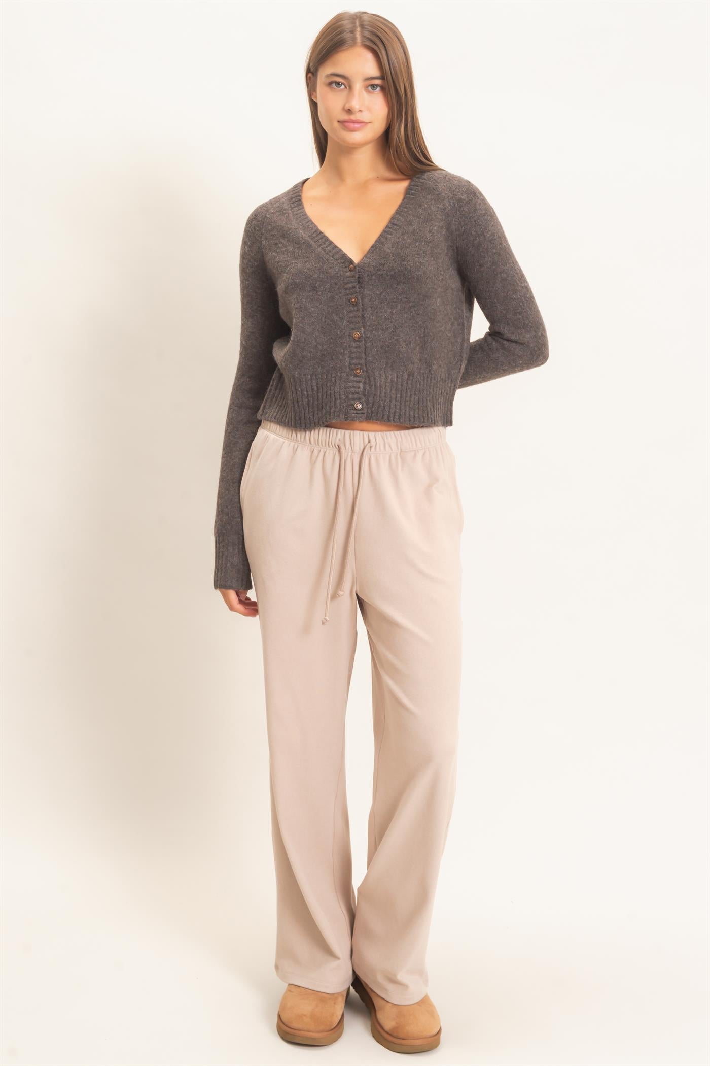 Wholesale V-Neck Cardigan Cardigans DZ26E326 DARK BROWN DOUBLE ZERO