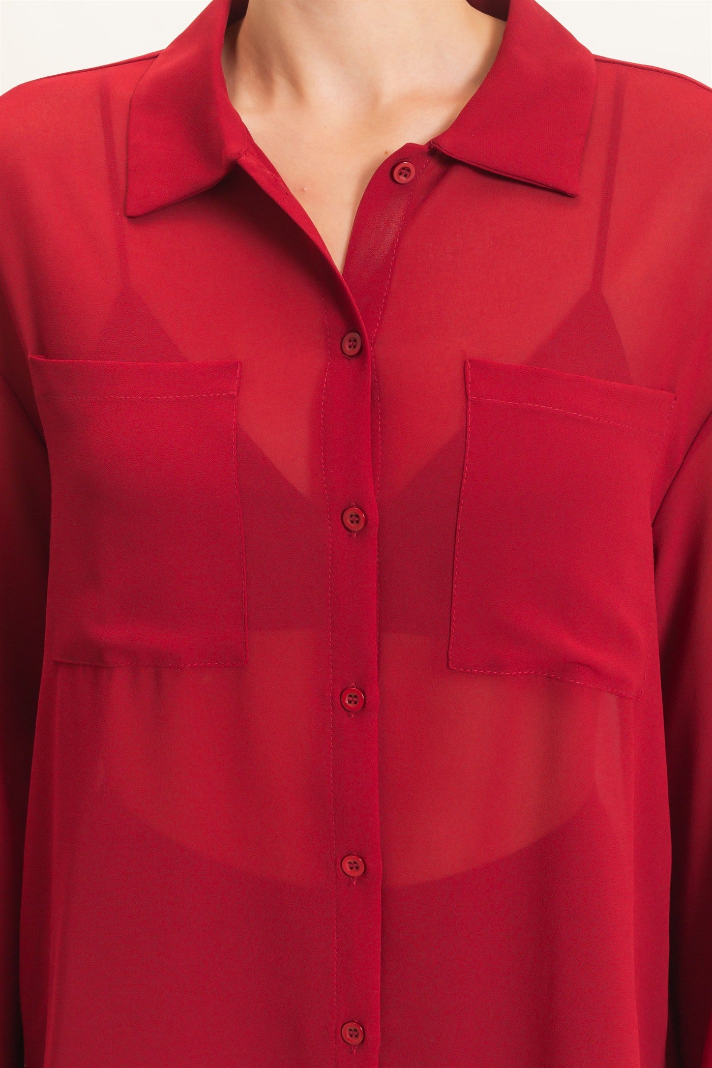 Wholesale Button-Down Collar Blouse Shirts HF26F067 BURGUNDY HYFVE