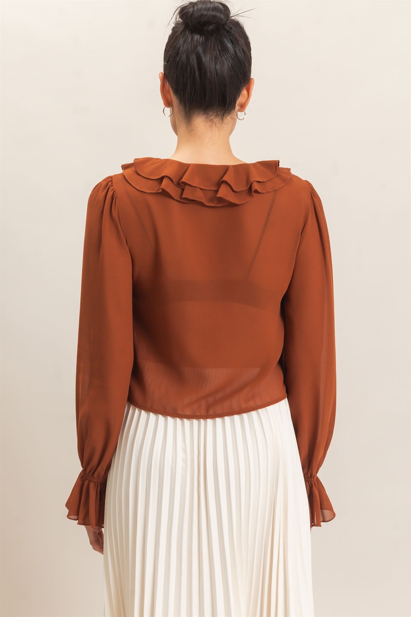 Wholesale Ruffled V-Neck Blouse Blouses HF26F066 CAMEL HYFVE