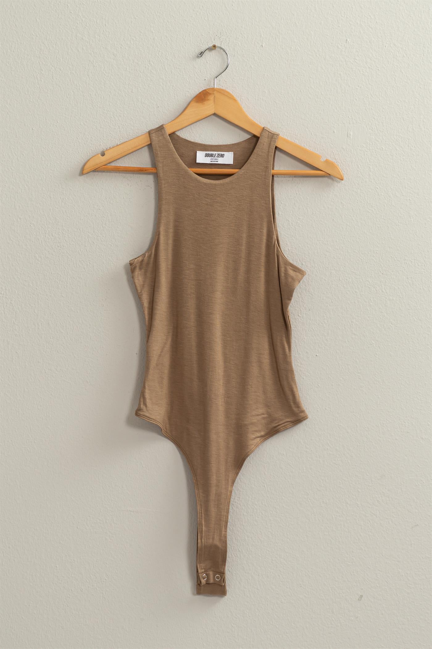 Wholesale Sleeveless Tank Top Bodysuit Clothing Tops DZ24A893-D MOCHA BROWN DOUBLE ZERO