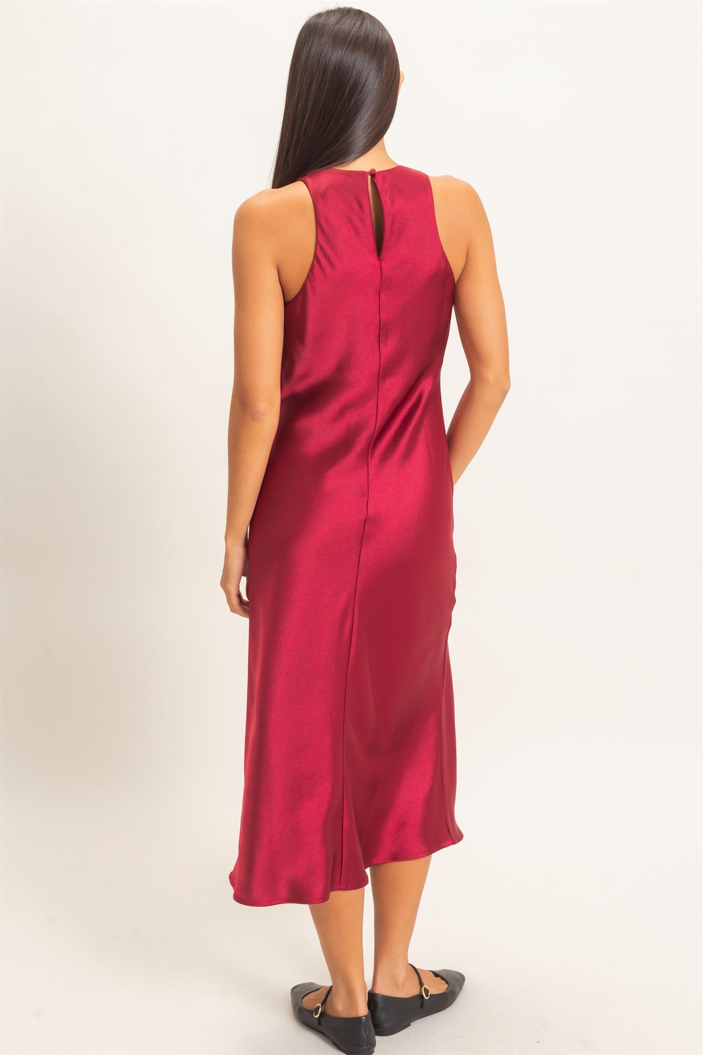 Wholesale Sleeveless Satin Midi Dress Dresses DZ26E257 BURGUNDY DOUBLE ZERO