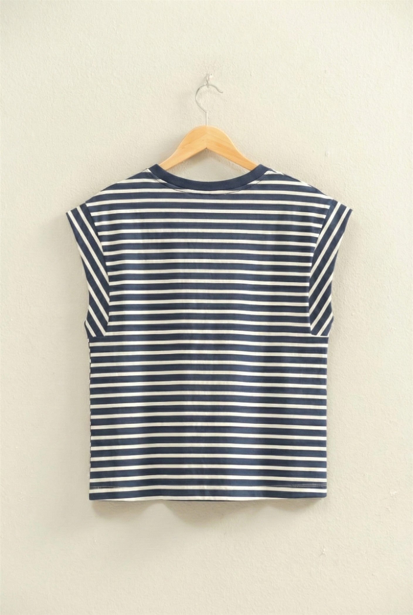 Wholesale Striped Cap Sleeve Relaxed Everyday Tee Clothing Tops DZ26C059 NAVY DOUBLE ZERO